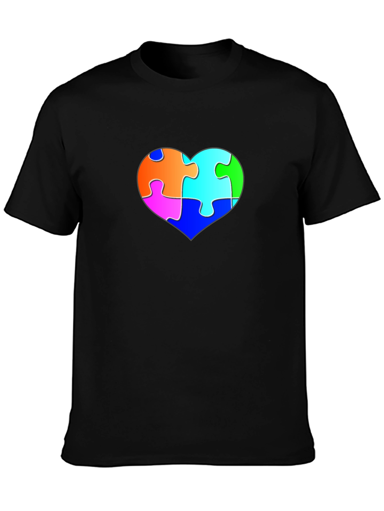 Autism Awareness Puzzle Heart Black Tee