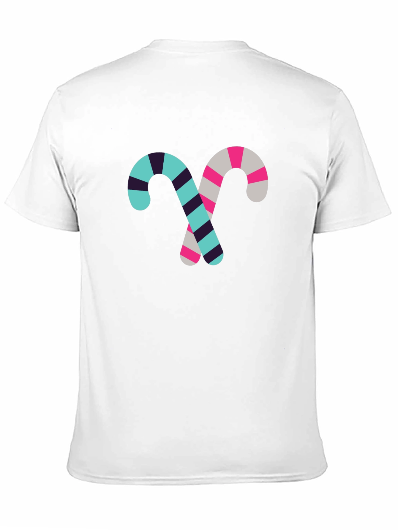 Candy Cane Pattern Black Cotton T-Shirt