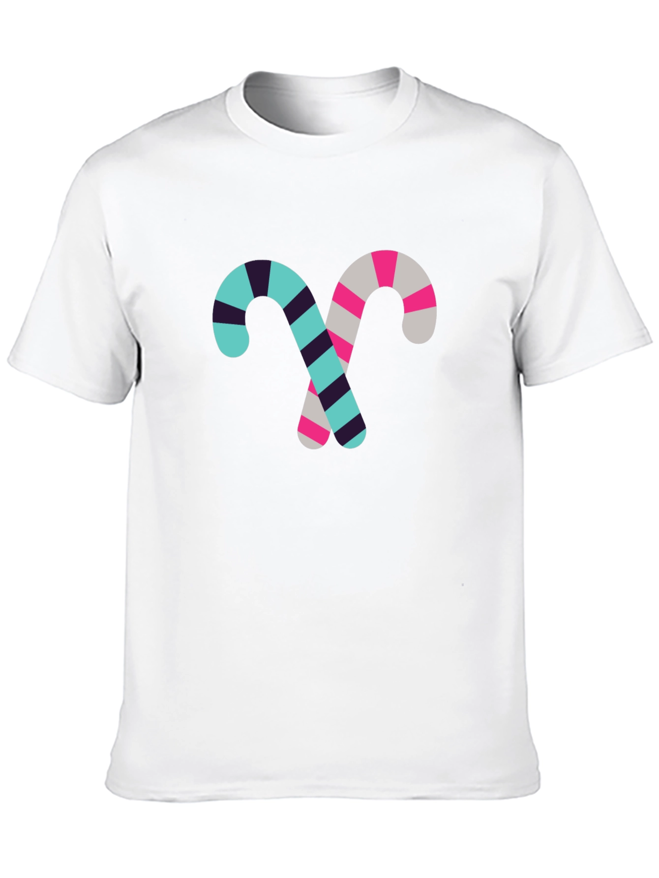 Candy Cane Pattern Black Cotton T-Shirt