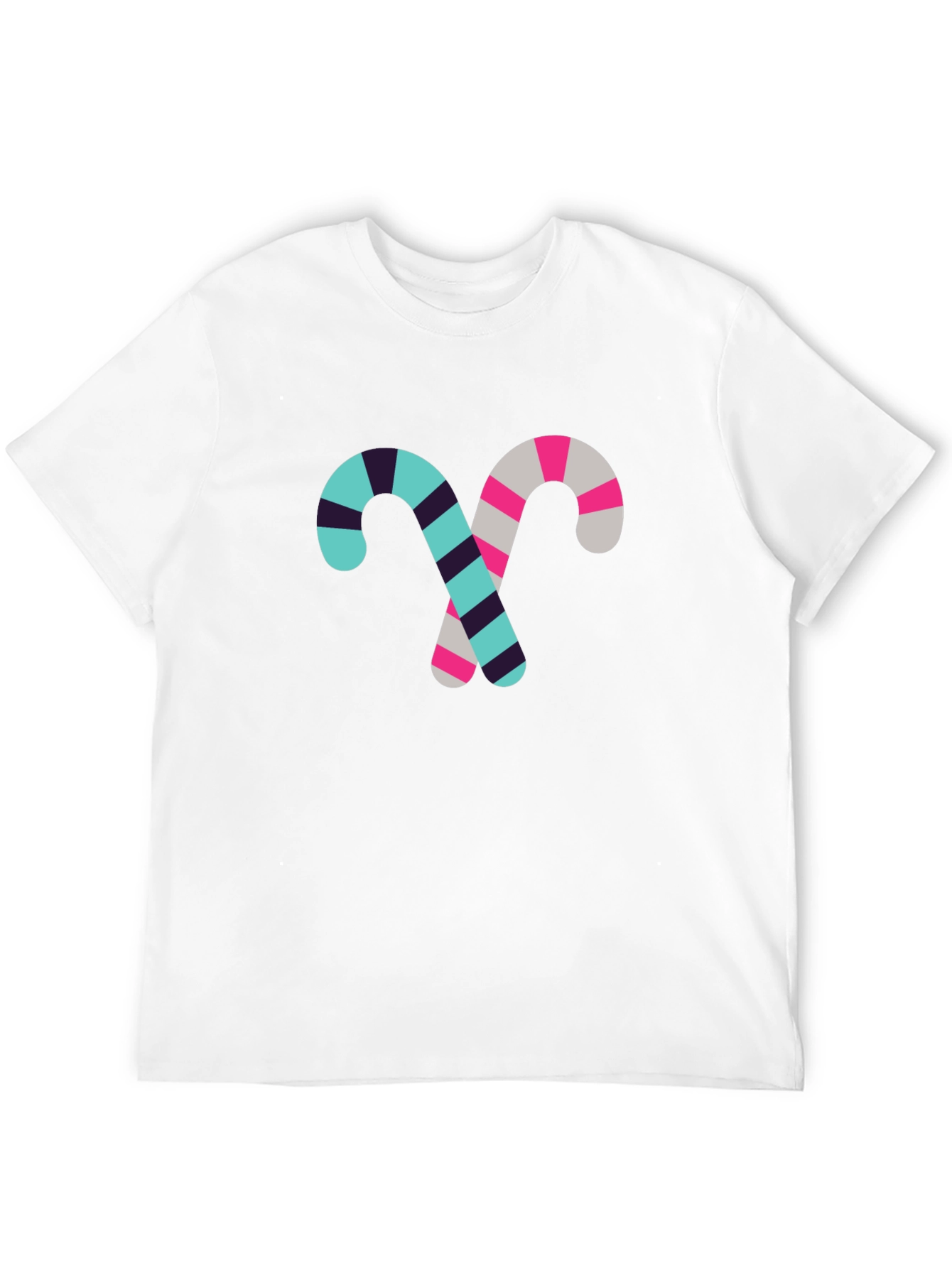 Candy Cane Pattern Black Cotton T-Shirt