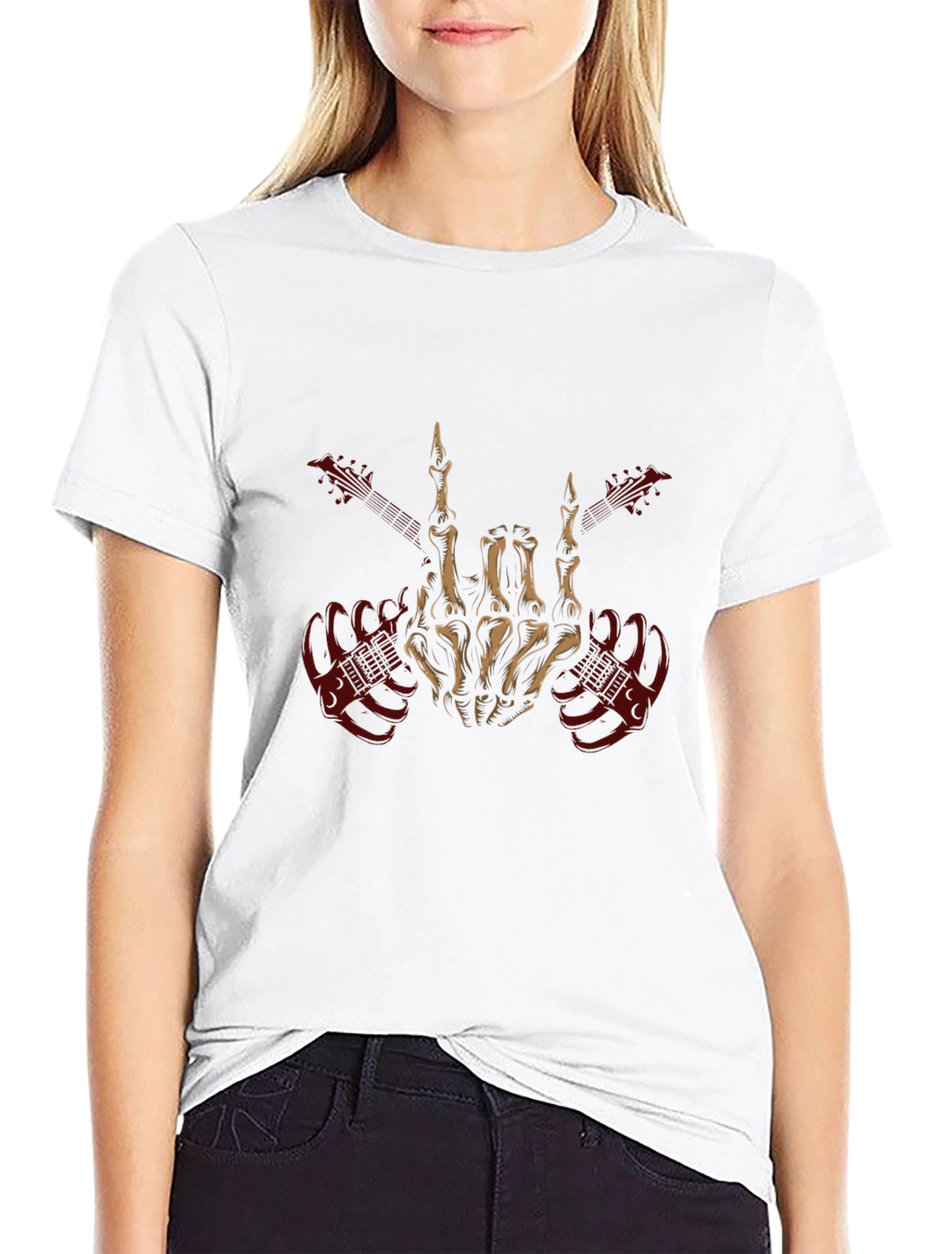 Rock On Skeleton Hand Guitar T-Shirt