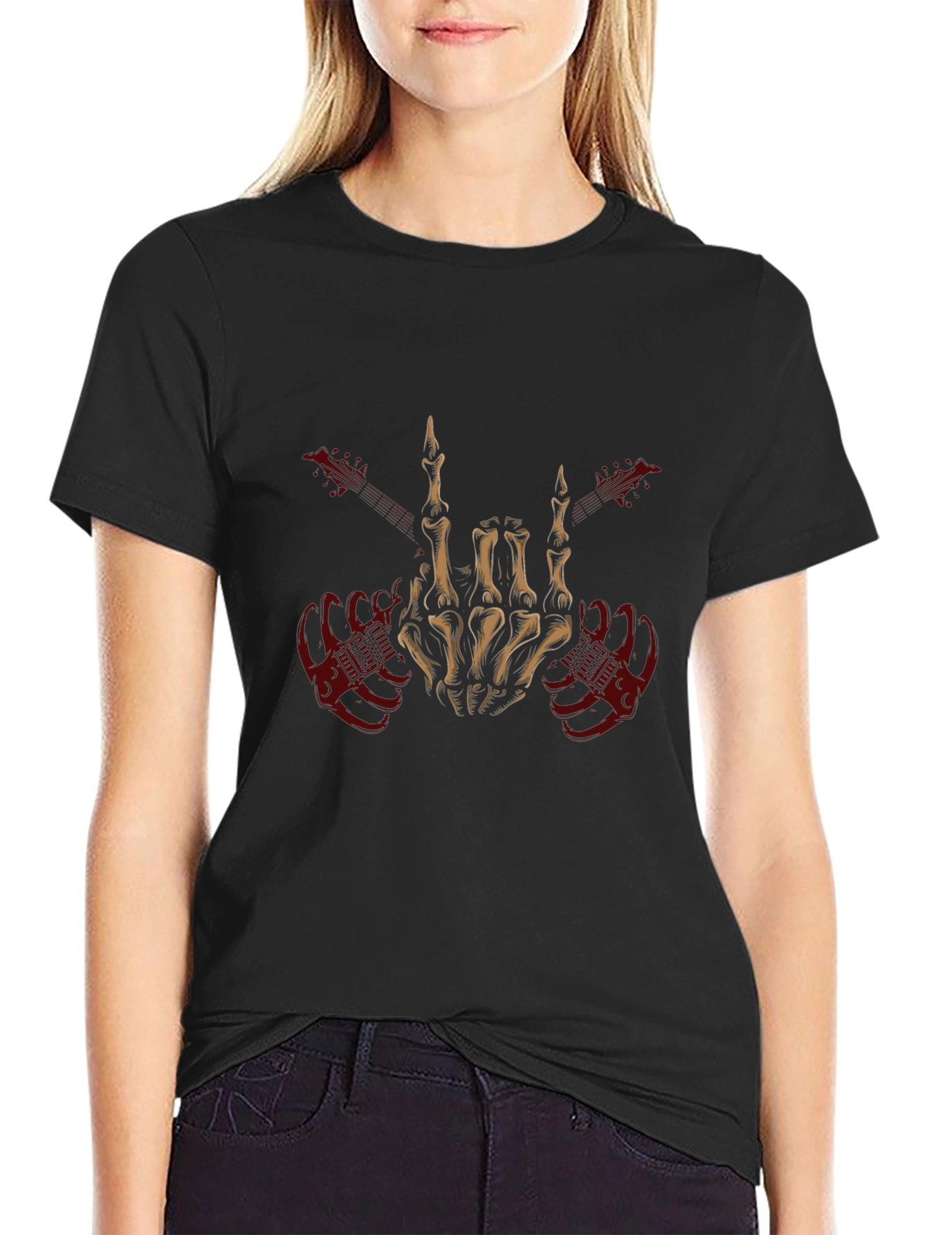 Rock On Skeleton Hand Guitar T-Shirt