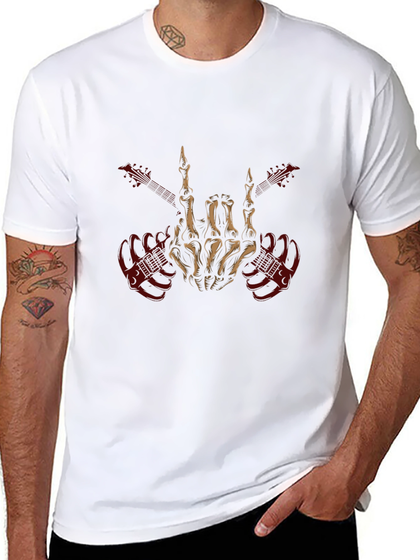 Rock On Skeleton Hand Guitar T-Shirt
