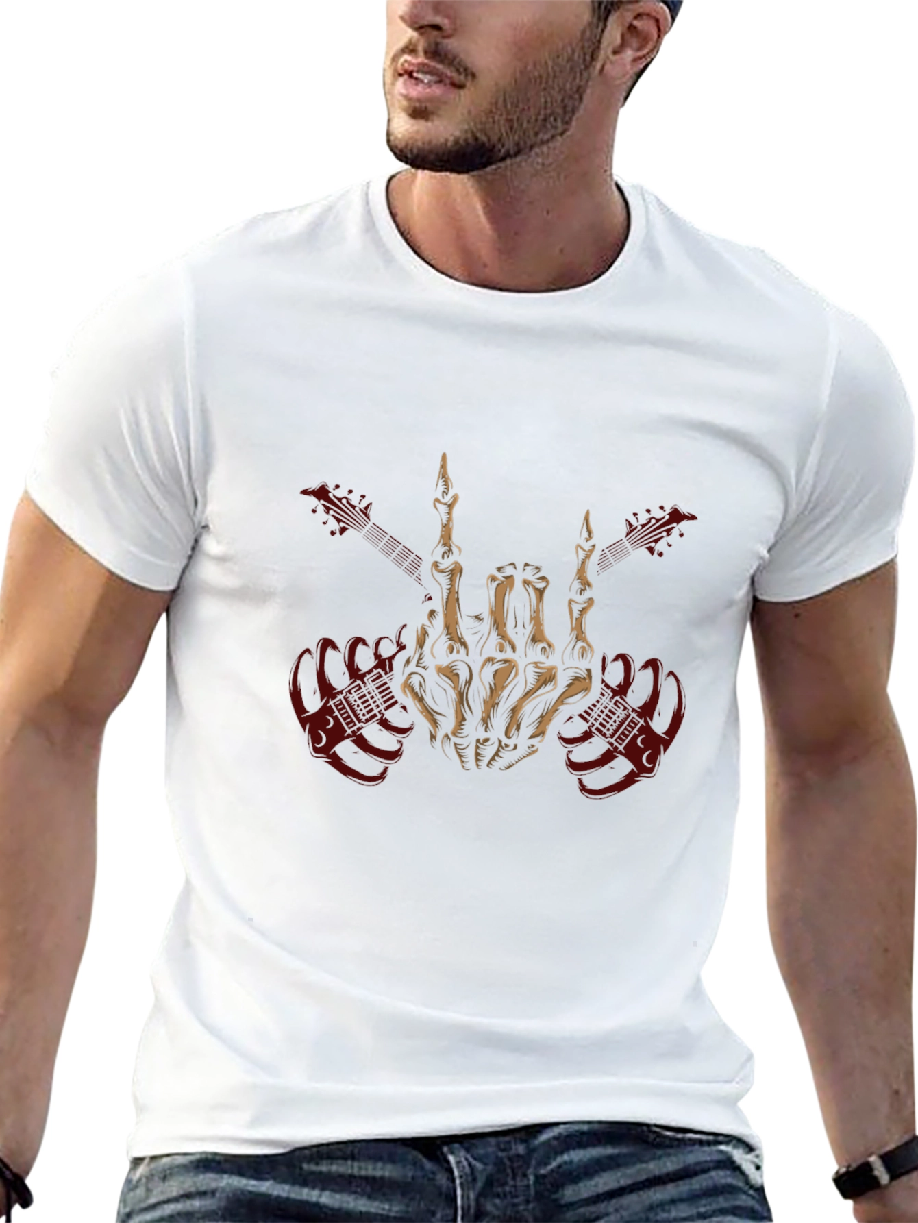 Rock On Skeleton Hand Guitar T-Shirt