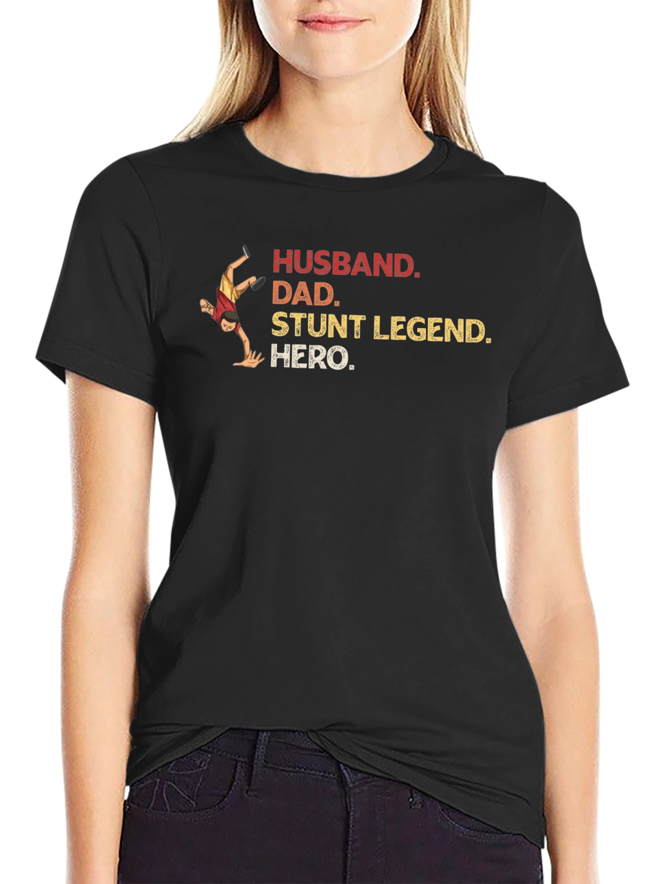Husband Dad Stunt Legend Hero Black T-Shirt
