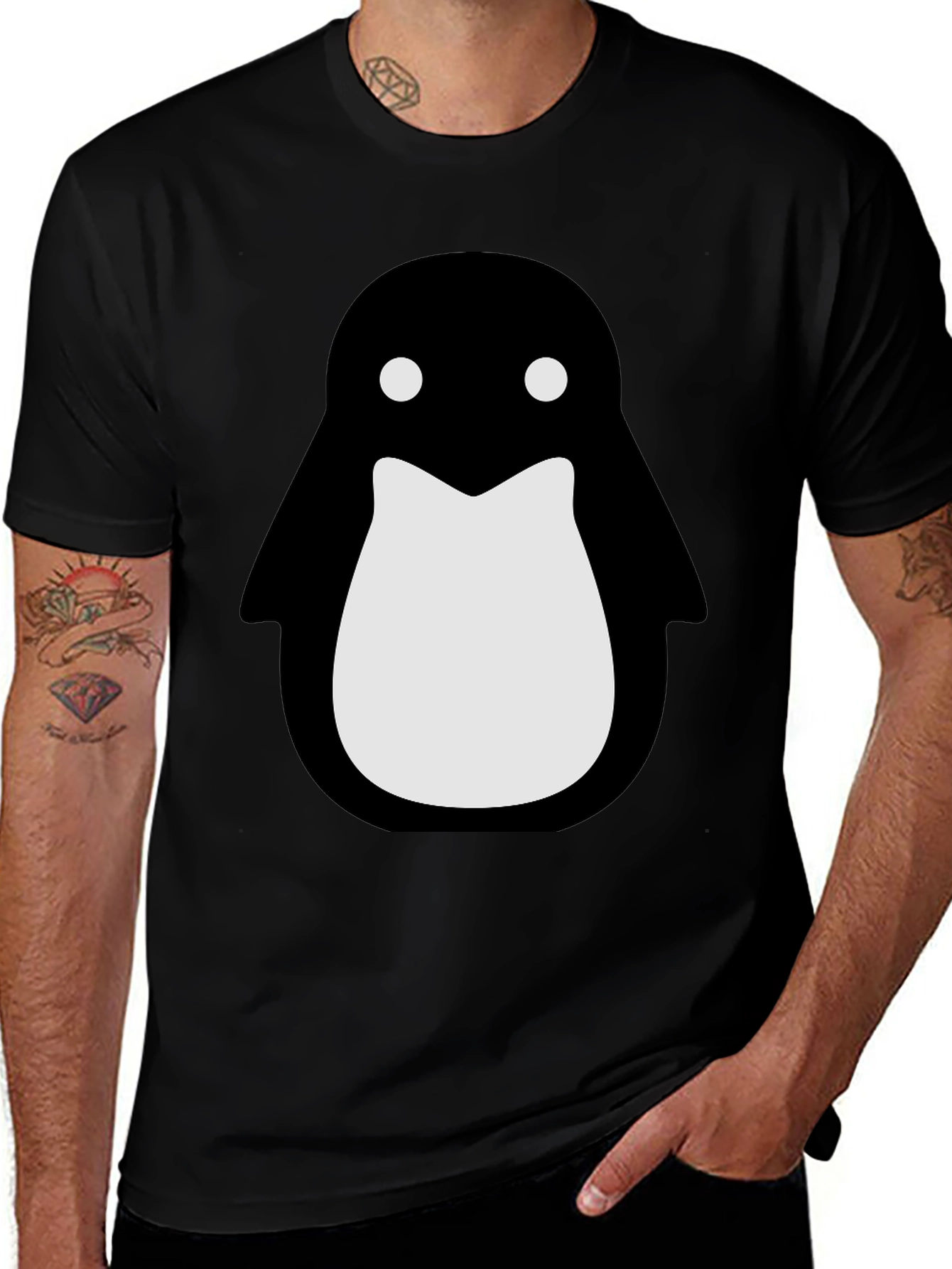 Penguin Graphic Black T-Shirt - Stylish Crew Neck Tee