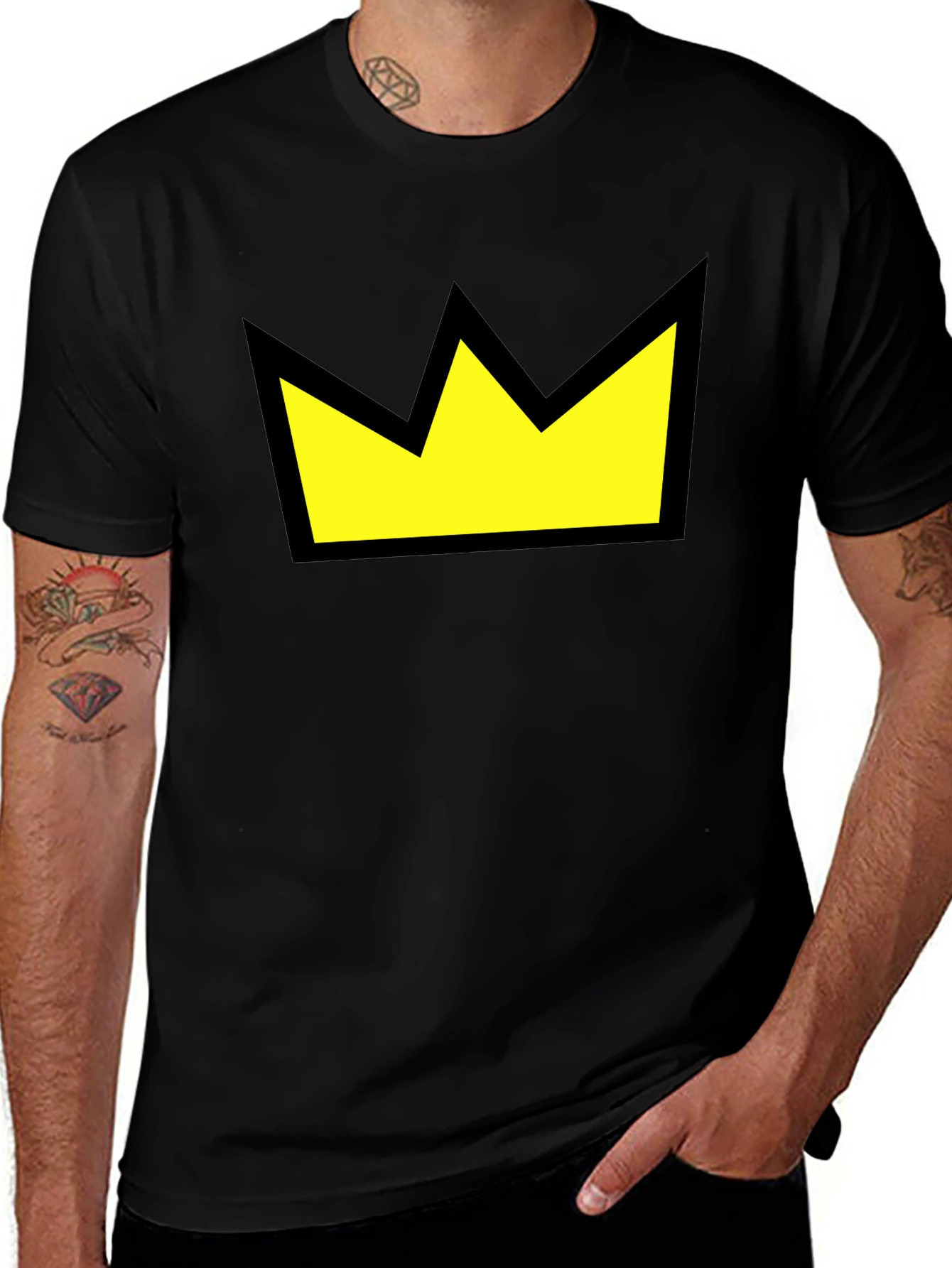 Crown Graphic Tee - Black Cotton Casual Wear
