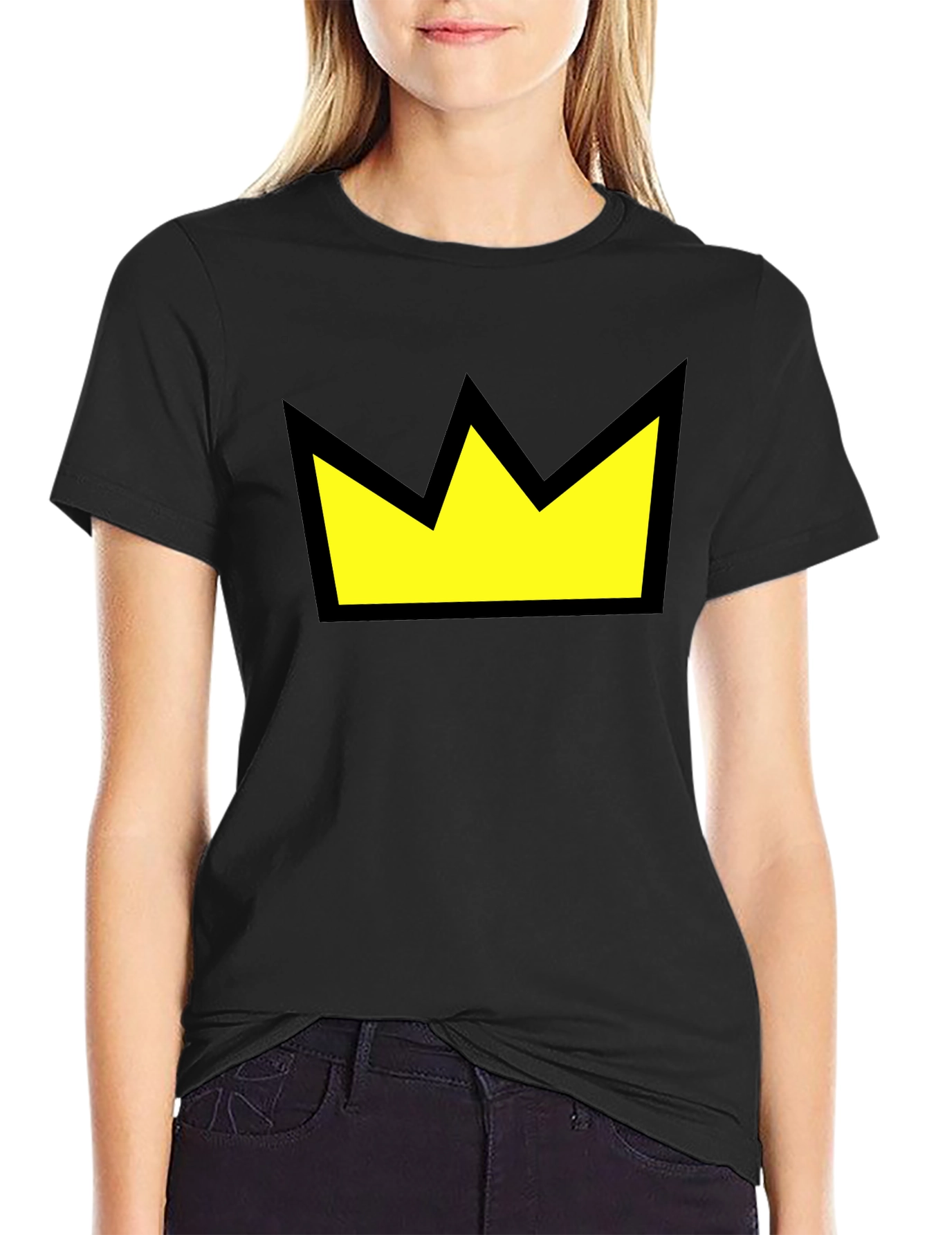 Crown Graphic Tee - Black Cotton Casual Wear