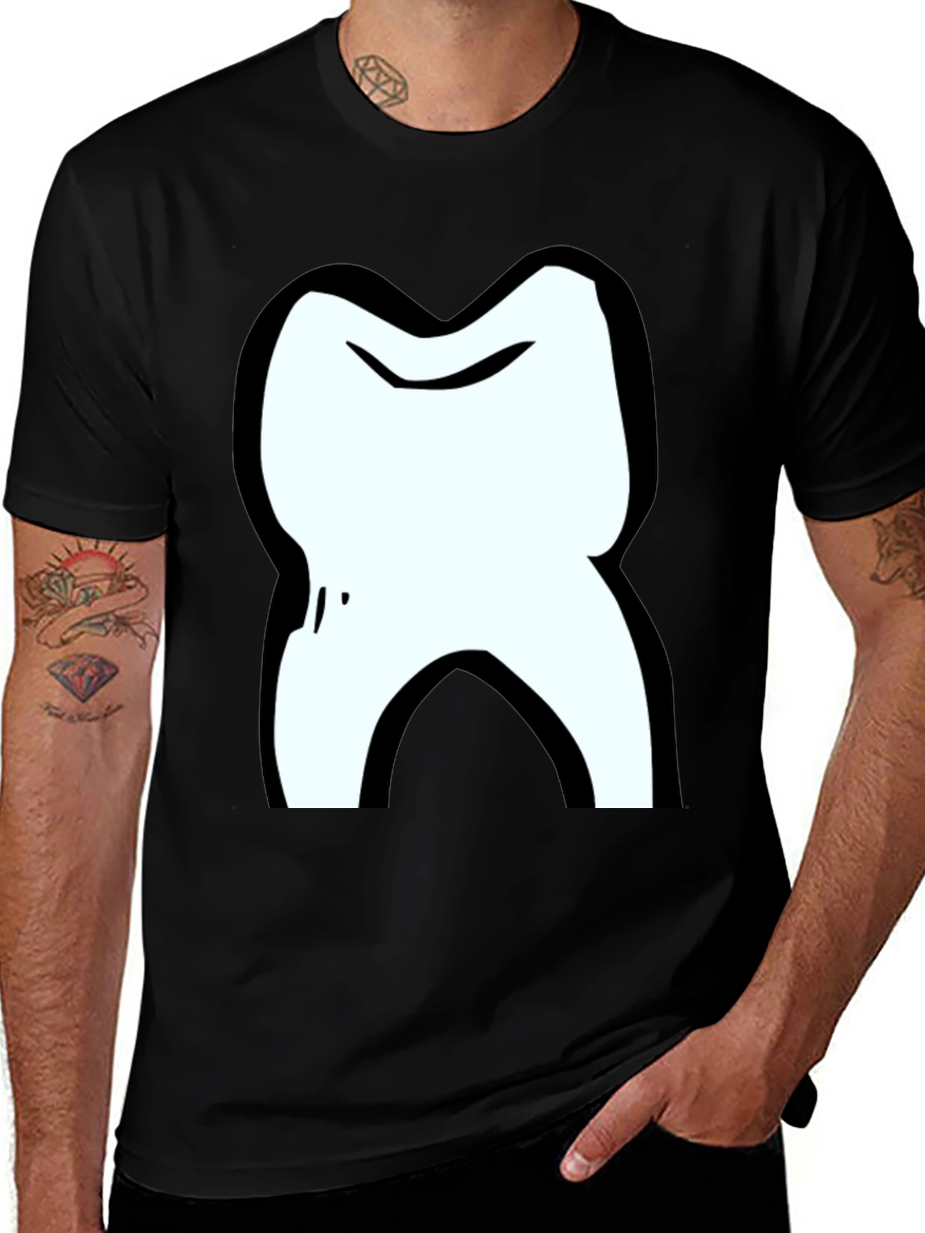 Cartoon Tooth Black T-Shirt