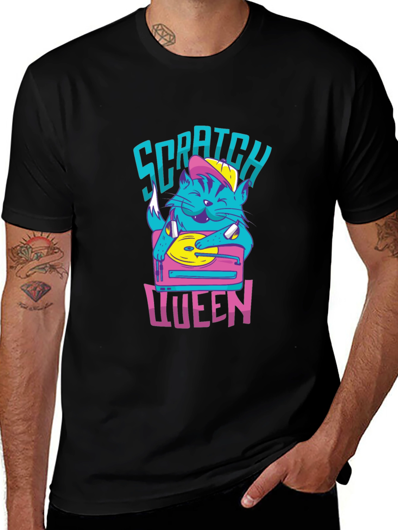 Scratch Queen Cat DJ Graphic T-Shirt