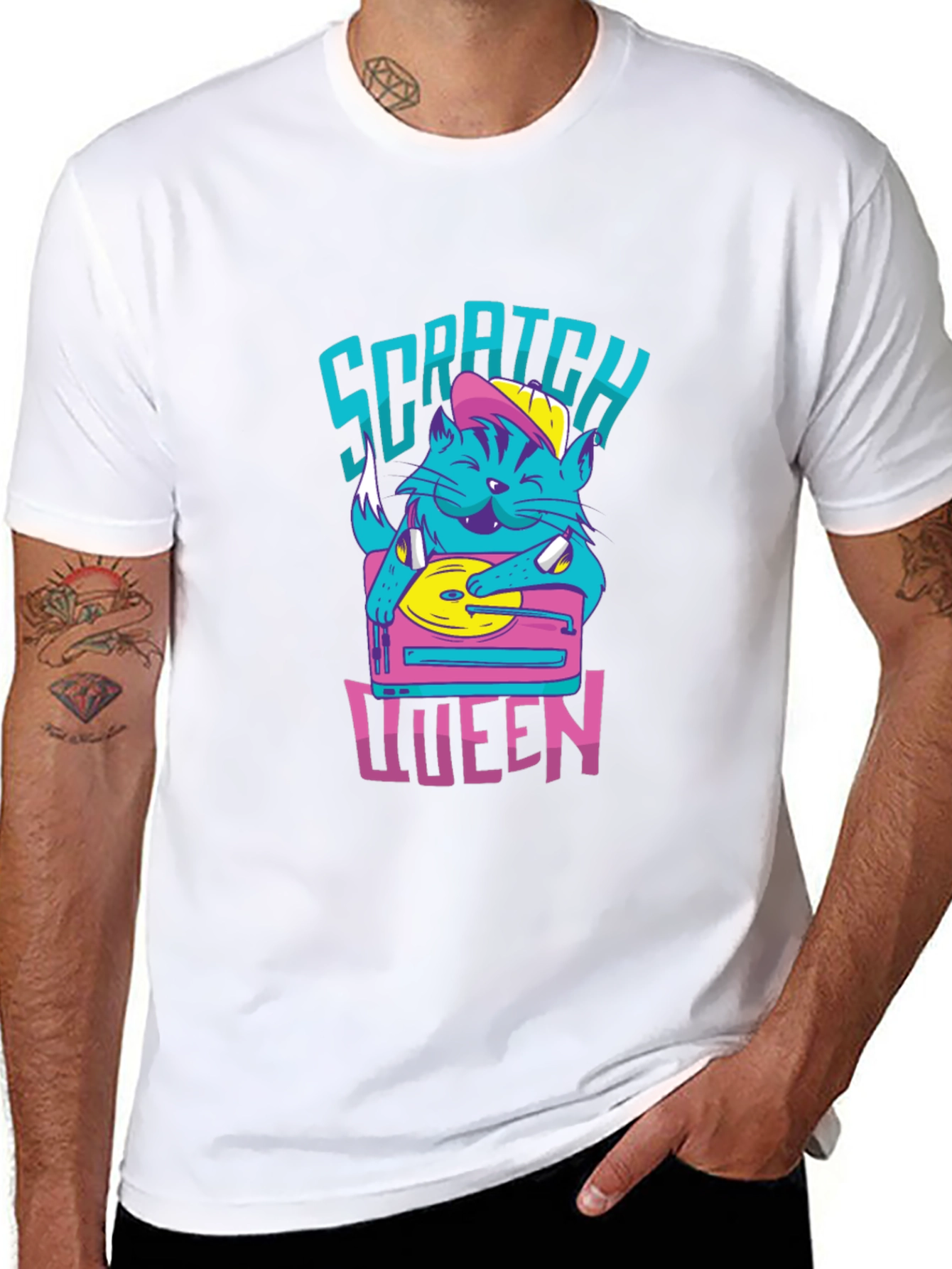 Scratch Queen Cat DJ Graphic T-Shirt