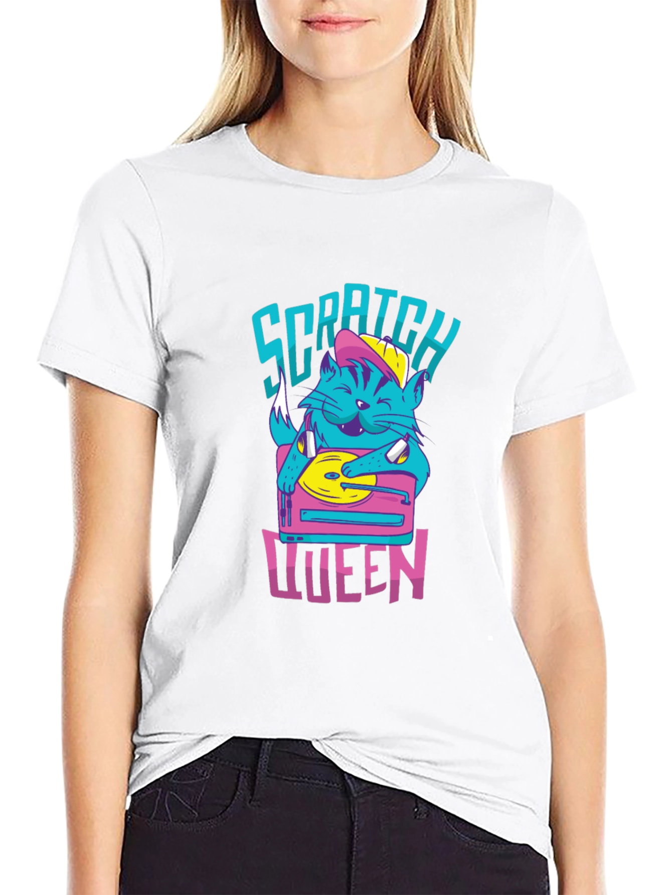 Scratch Queen Cat DJ Graphic T-Shirt