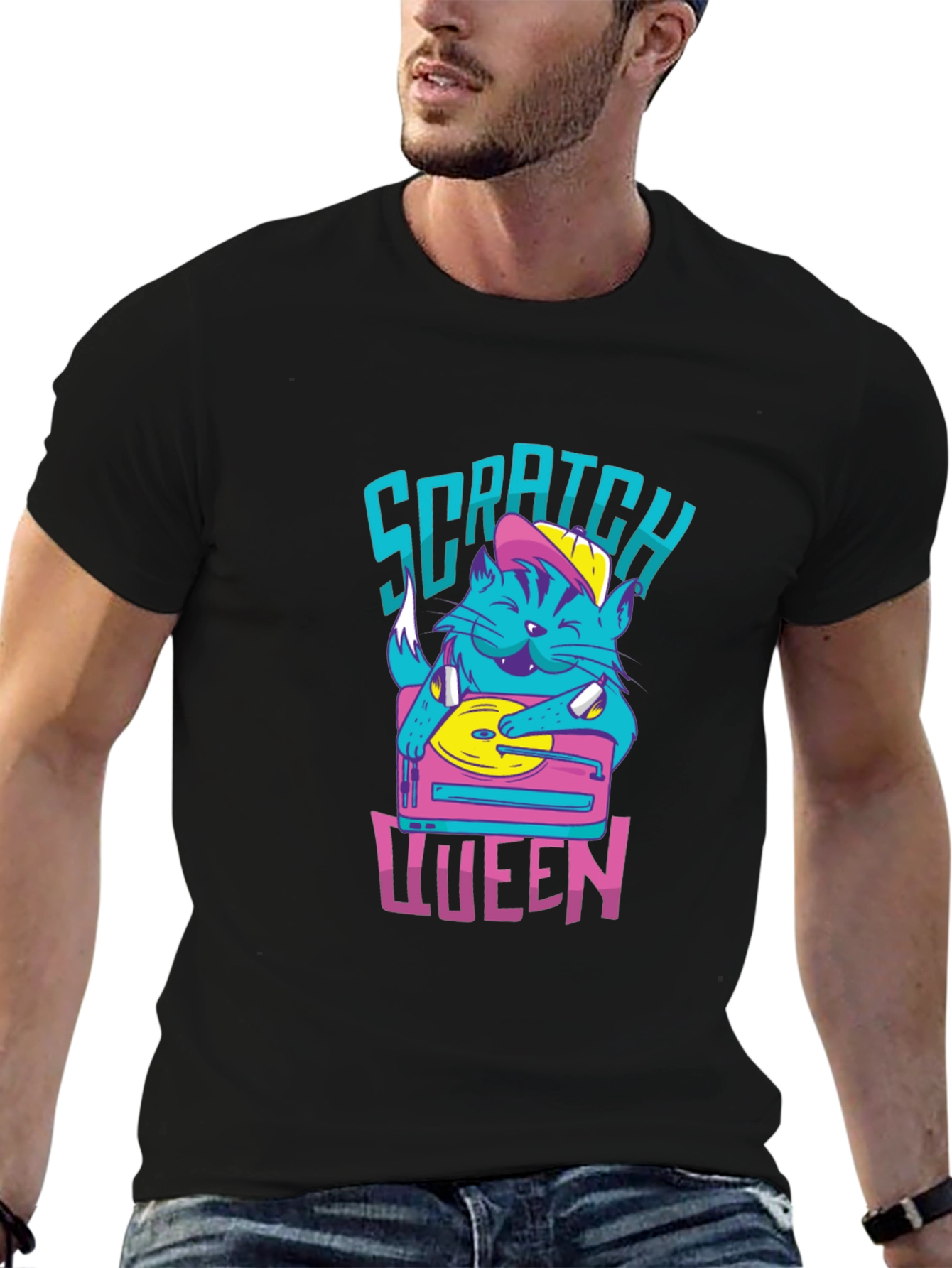 Scratch Queen Cat DJ Graphic T-Shirt