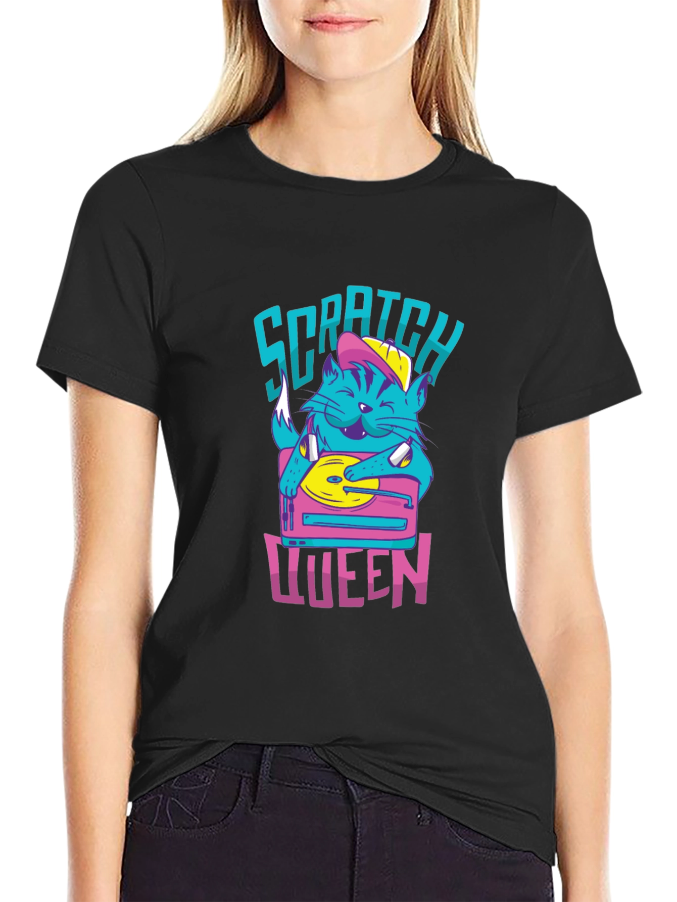 Scratch Queen Cat DJ Graphic T-Shirt