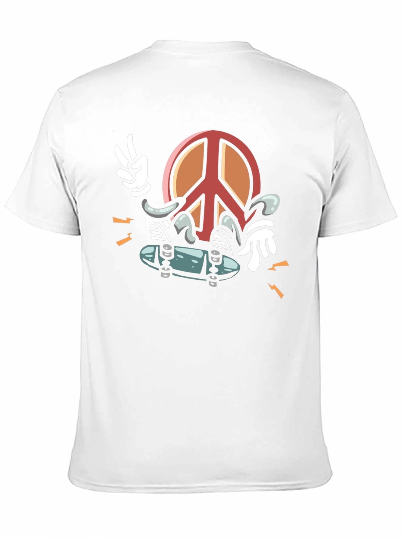 Cool Peace Sign Skateboarder Graphic Black T-Shirt