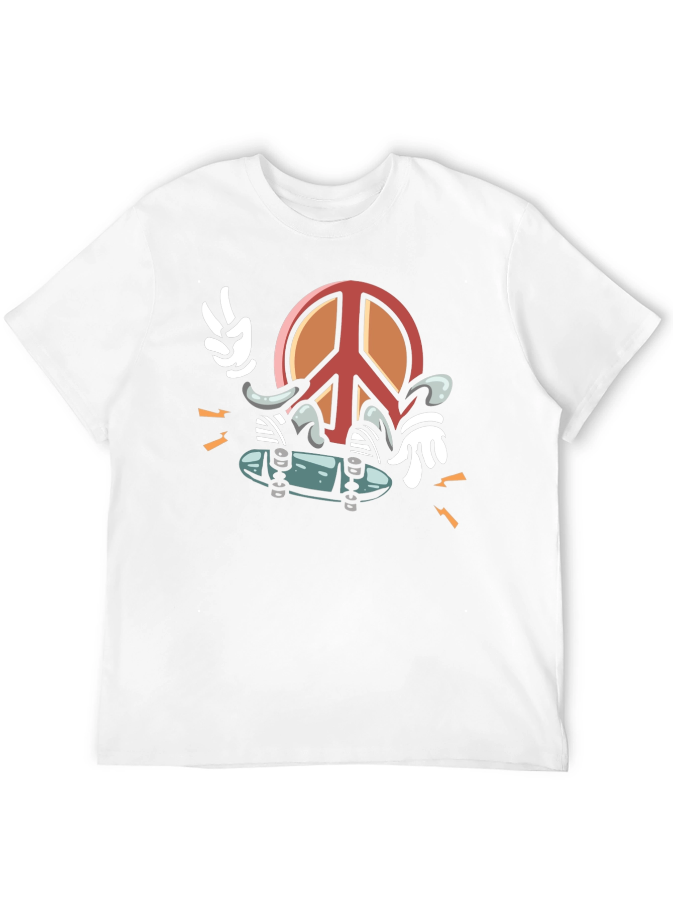 Cool Peace Sign Skateboarder Graphic Black T-Shirt