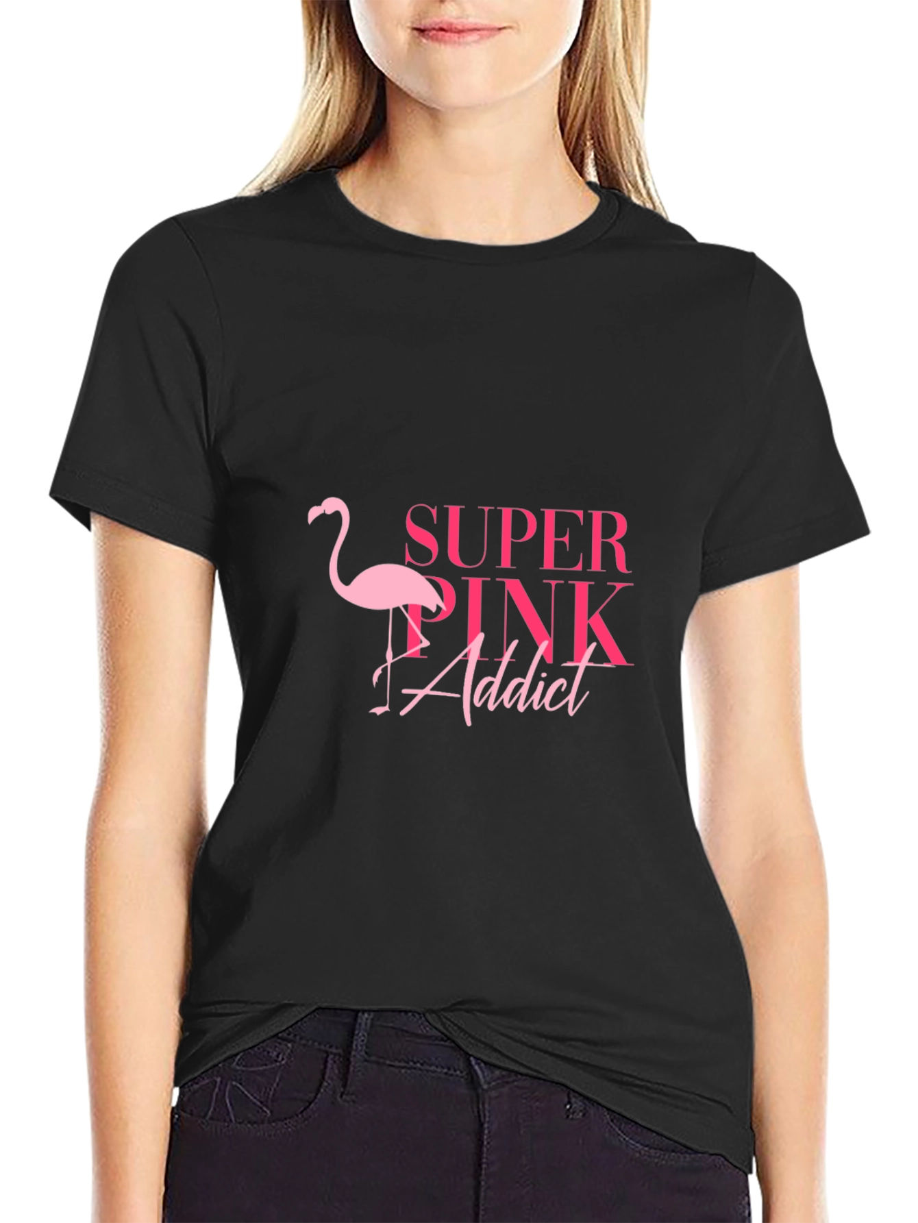 Super Pink Addict Black T-Shirt