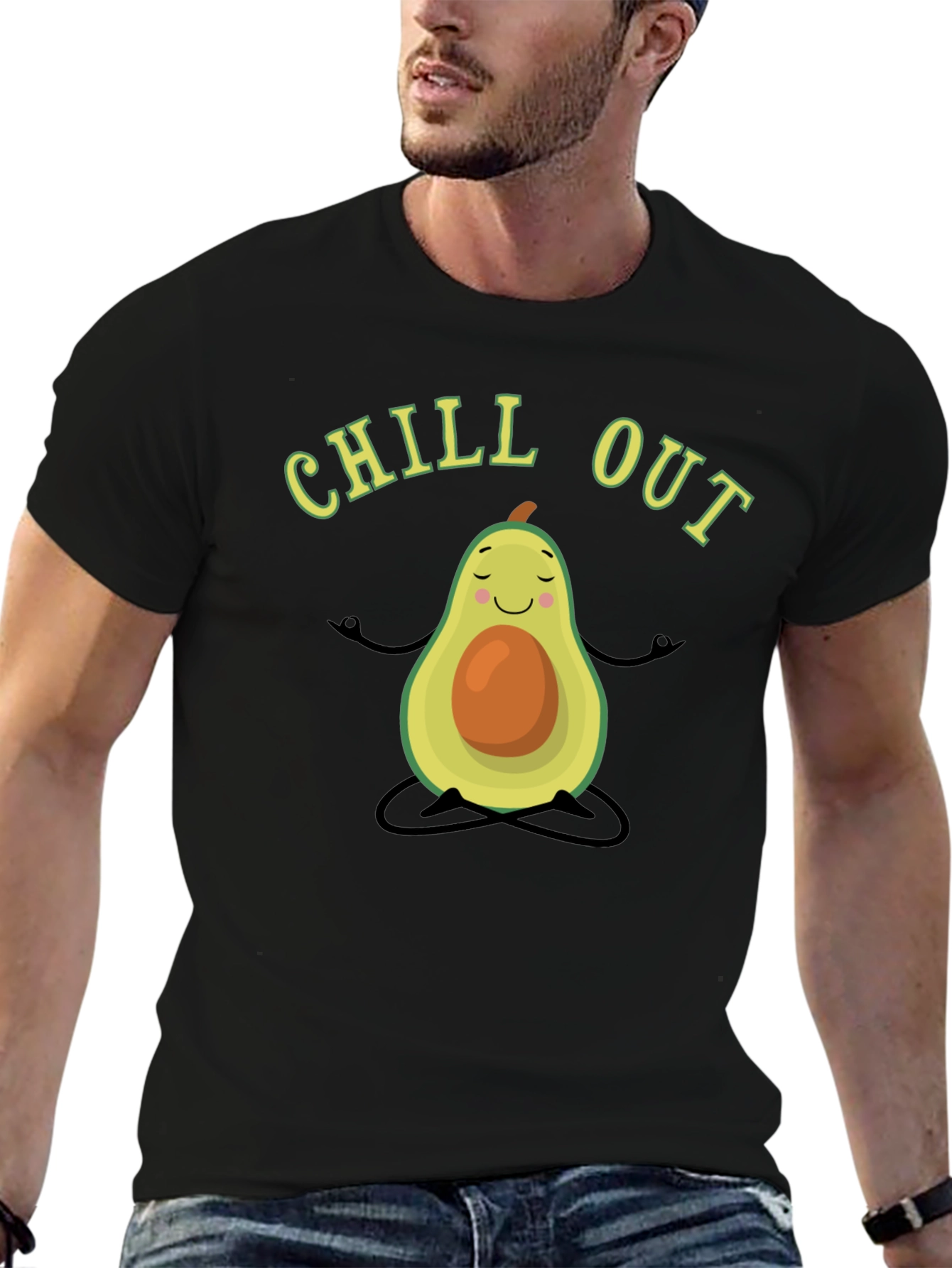 Chill Out Avocado Meditation T-Shirt - Black