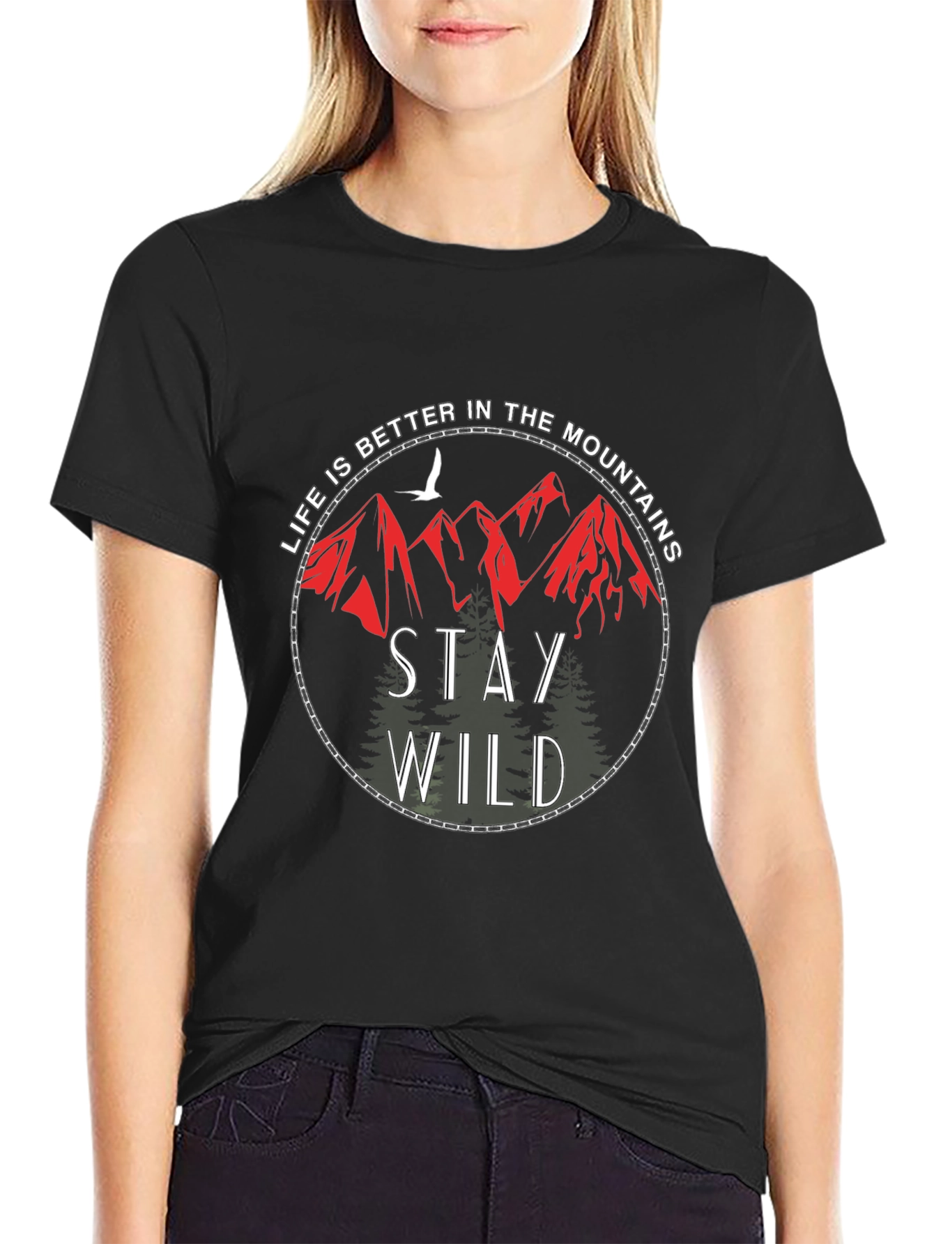 Stay Wild Mountain Graphic Tee - Black