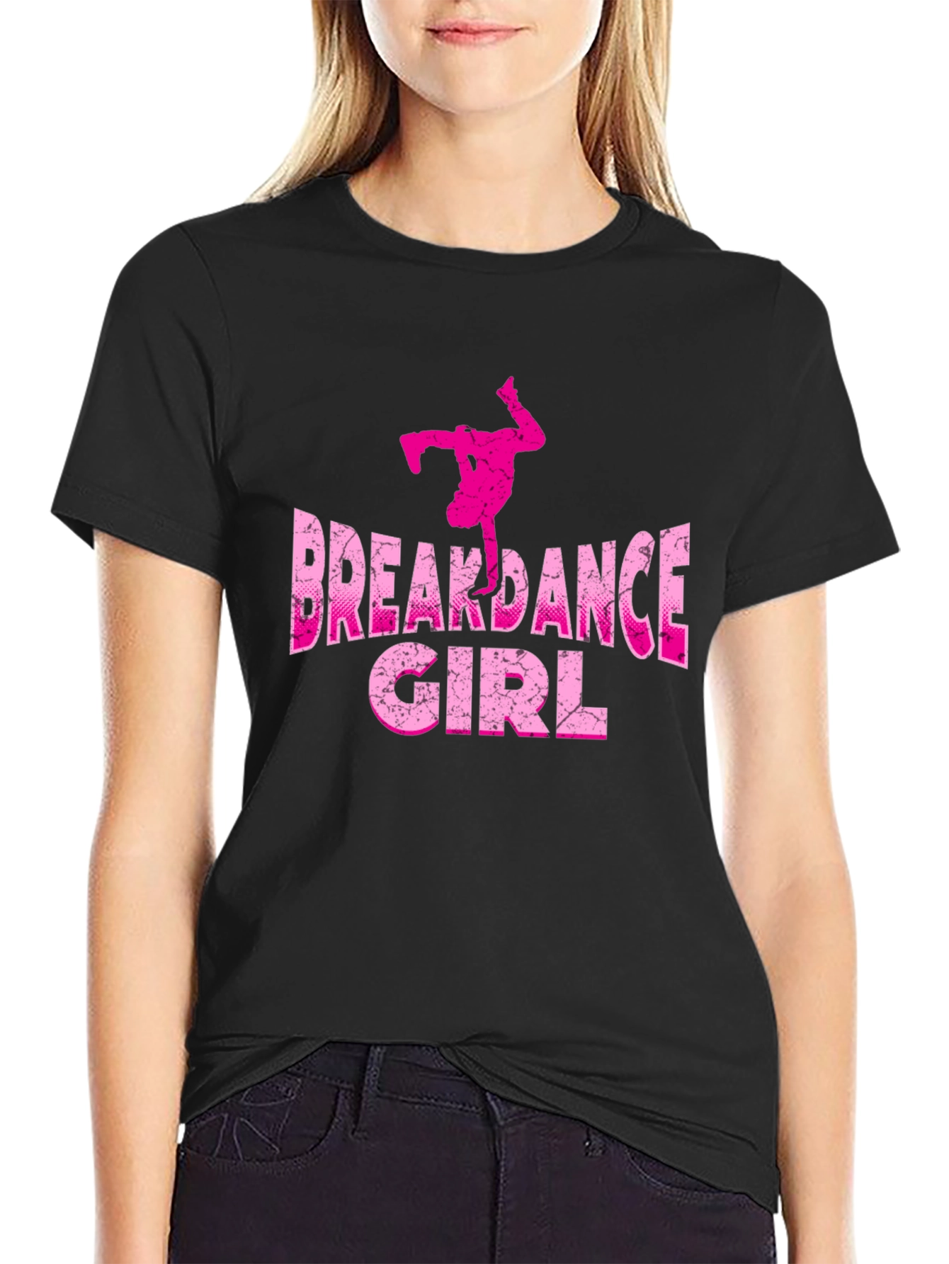Breakdance Girl Graphic Tee - Black Cotton Shirt