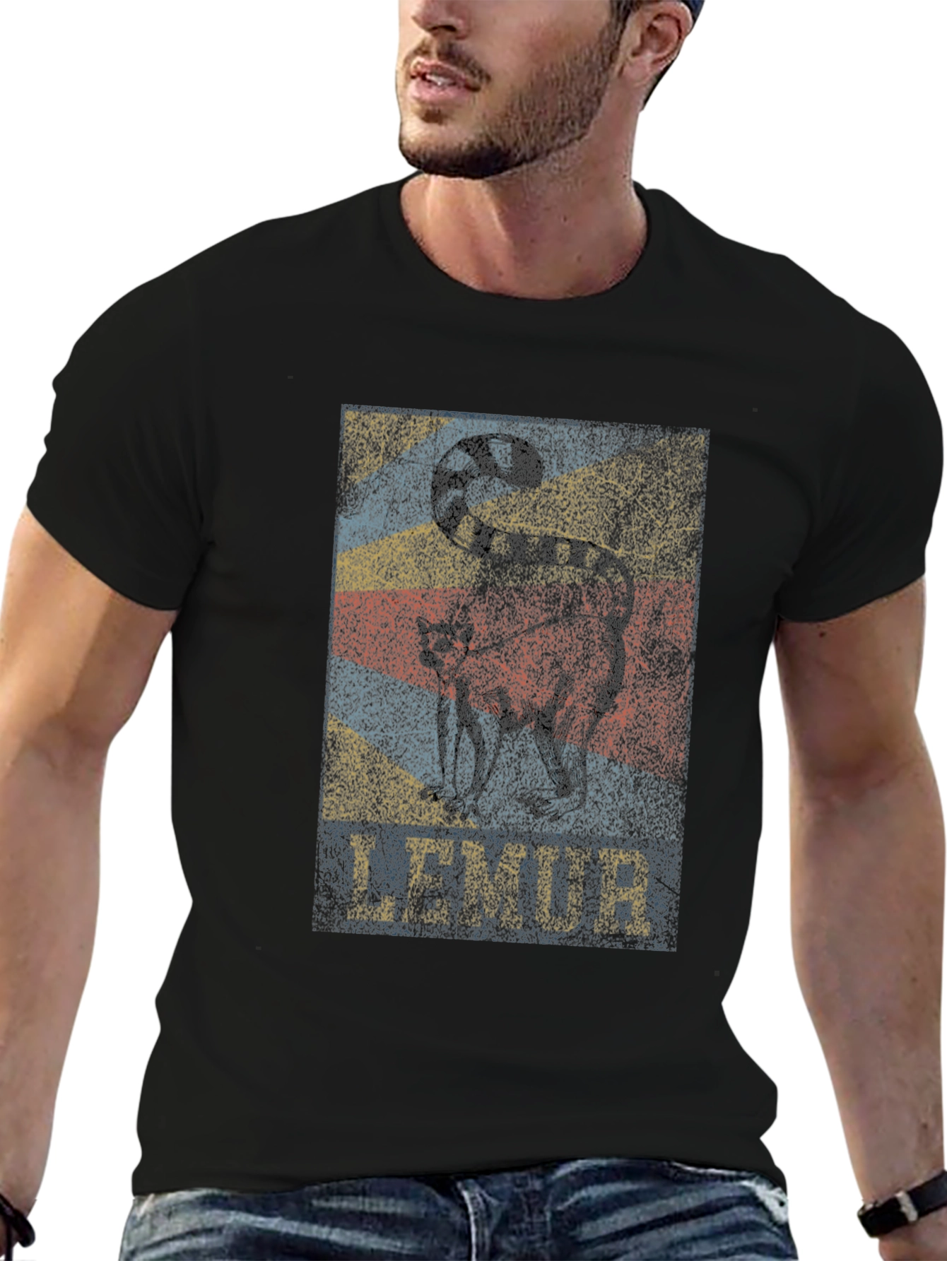 Lemur Graphic Print Black T-Shirt