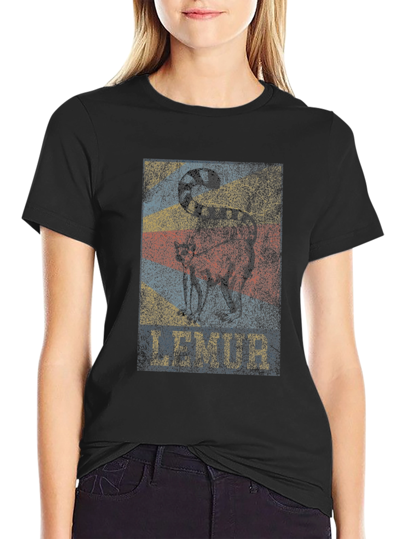 Lemur Graphic Print Black T-Shirt