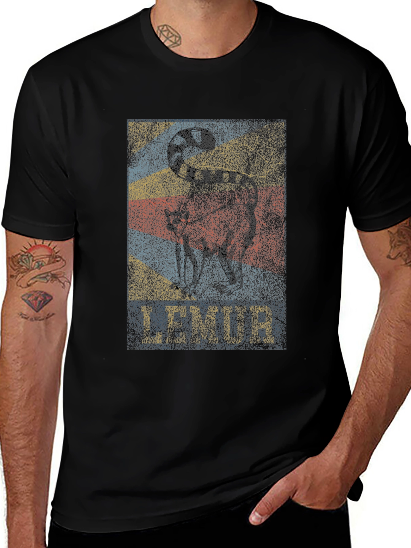 Lemur Graphic Print Black T-Shirt