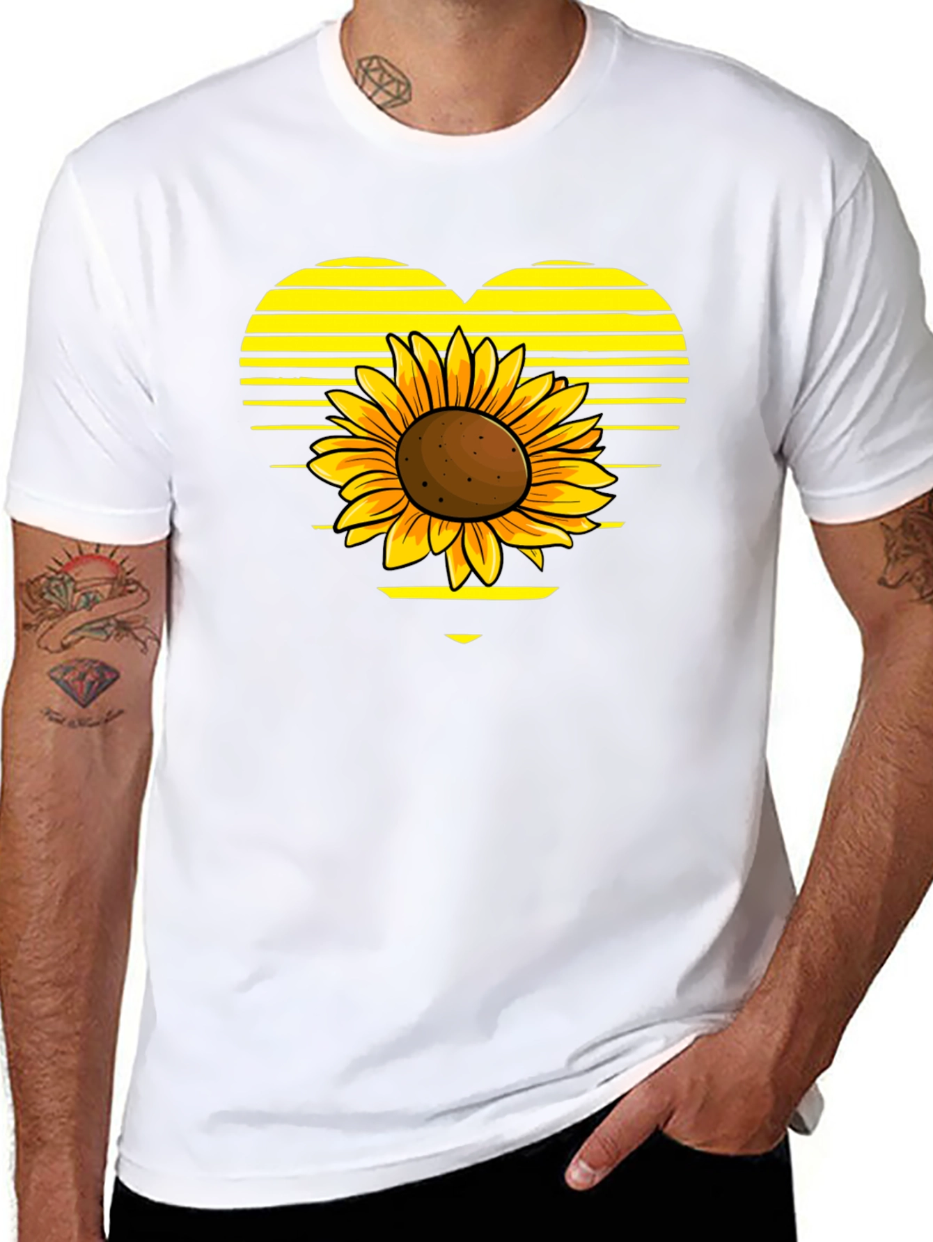 Sunflower Heart Graphic Tee - Black Cotton T-Shirt