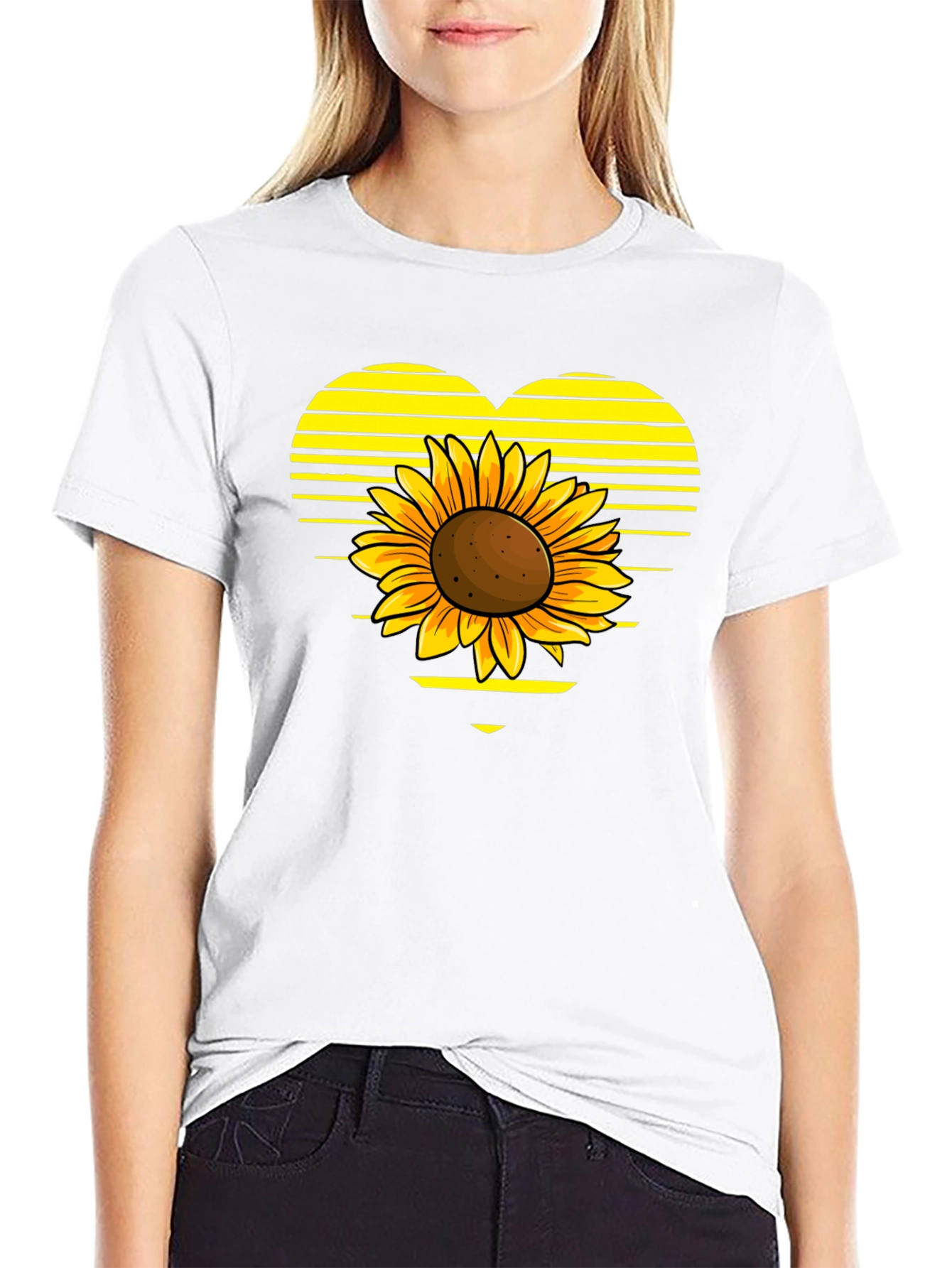 Sunflower Heart Graphic Tee - Black Cotton T-Shirt