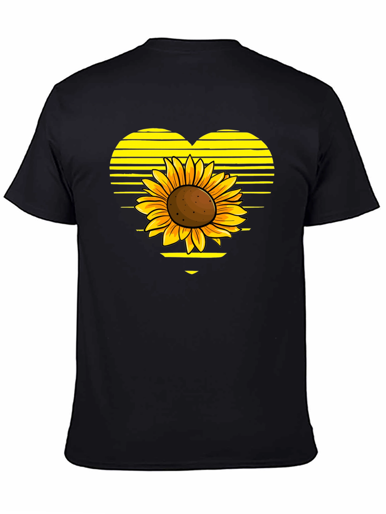 Sunflower Heart Graphic Tee - Black Cotton T-Shirt