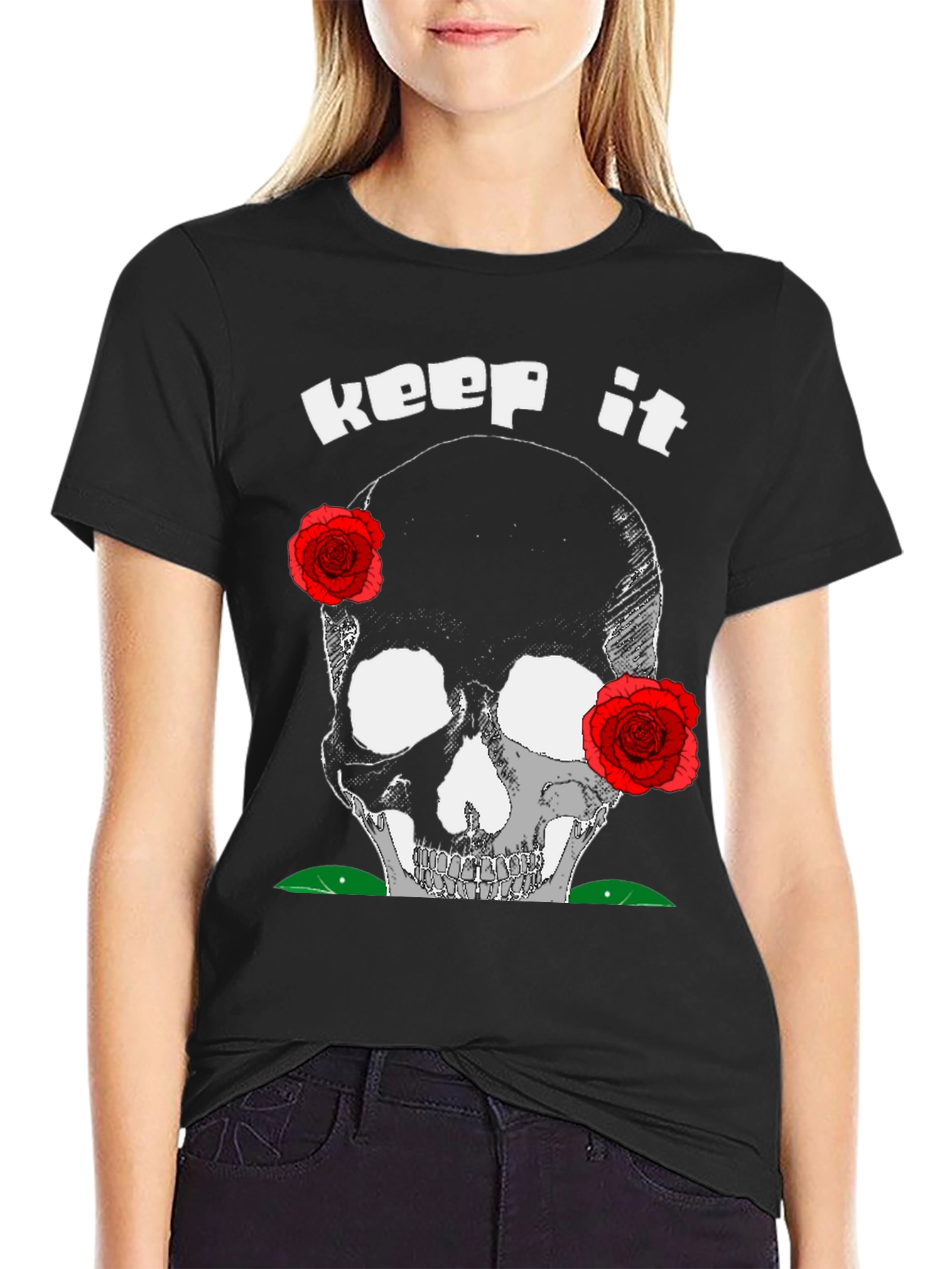 Keep It Deathly T-Shirt: Skull & Roses Graphic Tee