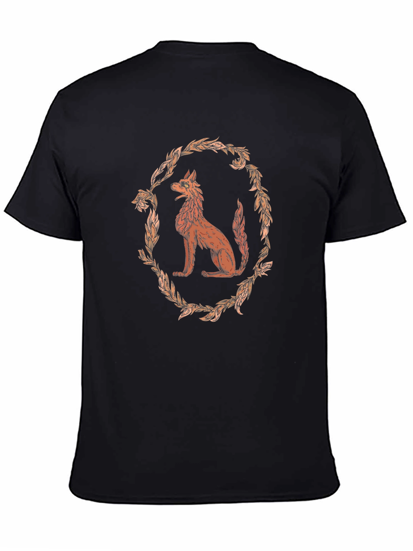 Wolf Wreath Graphic Tee - Black Cotton T-Shirt