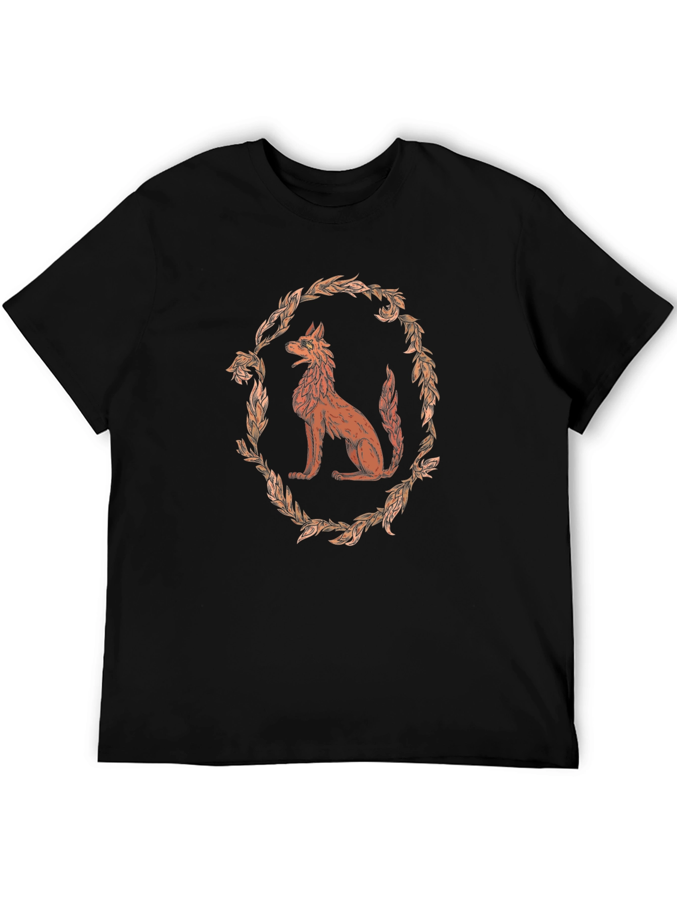 Wolf Wreath Graphic Tee - Black Cotton T-Shirt