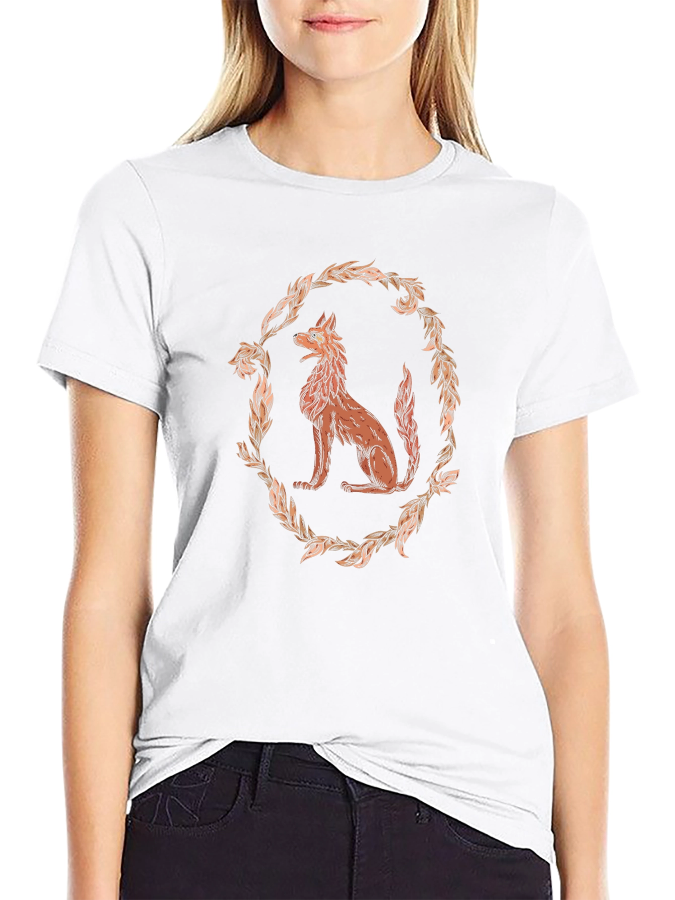 Wolf Wreath Graphic Tee - Black Cotton T-Shirt