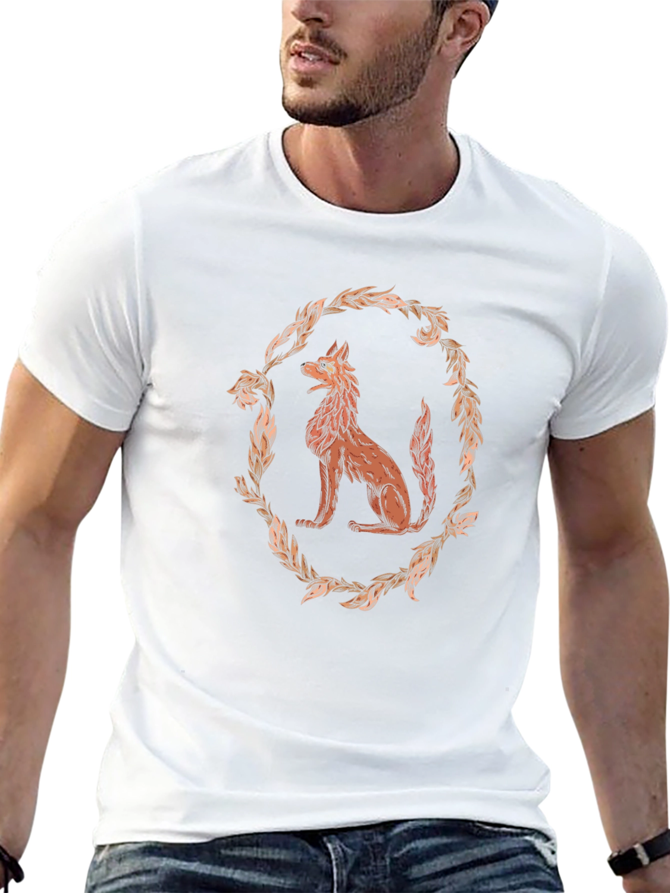 Wolf Wreath Graphic Tee - Black Cotton T-Shirt