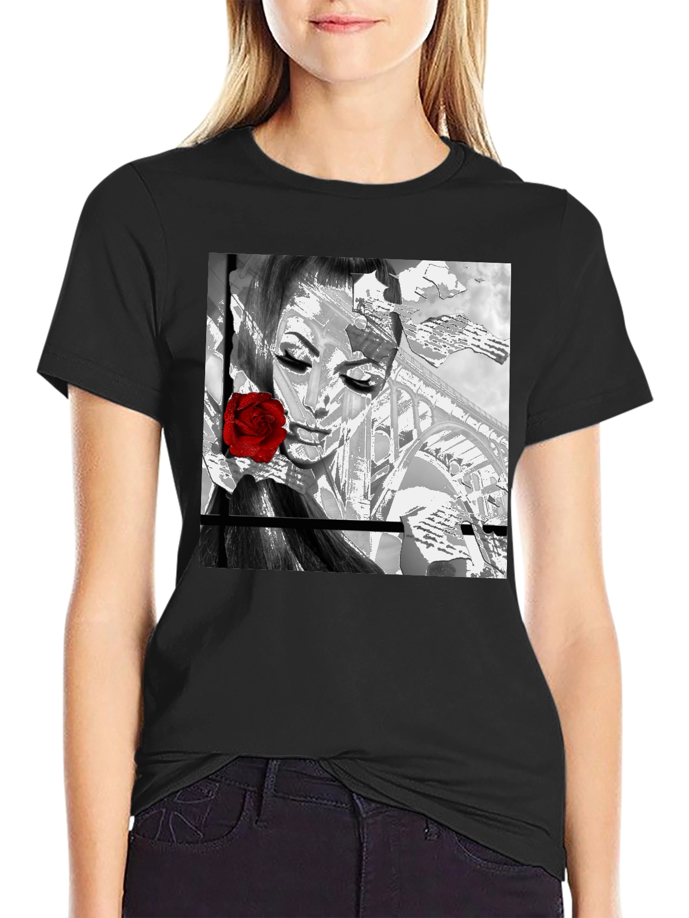 Rose Girl Graphic Tee - Stylish Black T-Shirt