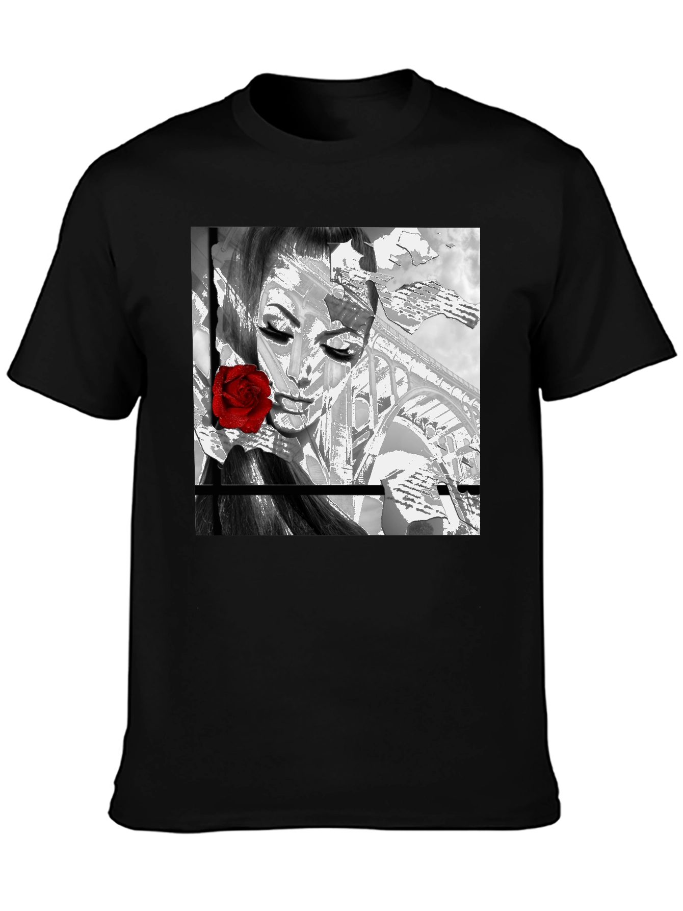Rose Girl Graphic Tee - Stylish Black T-Shirt