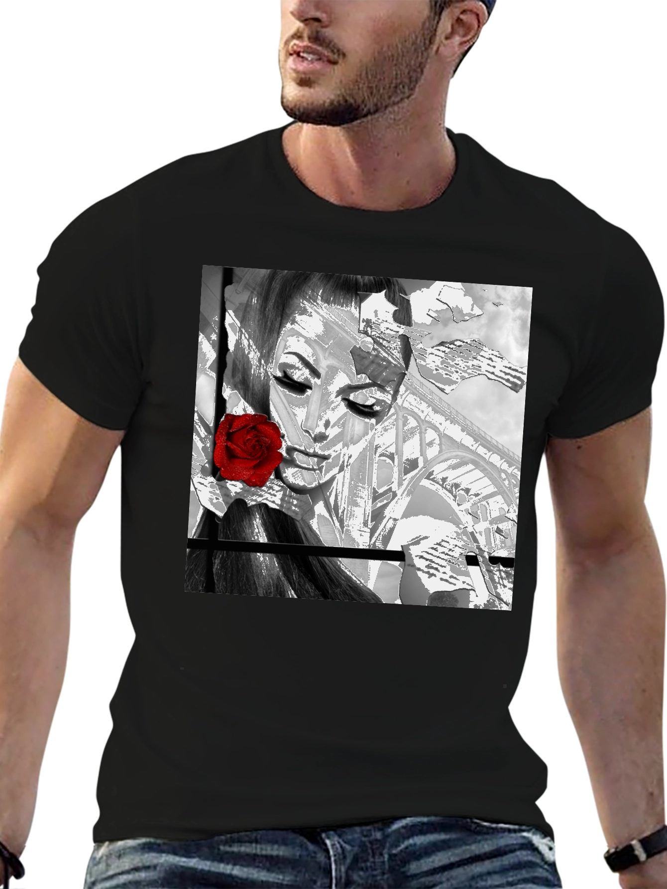 Rose Girl Graphic Tee - Stylish Black T-Shirt