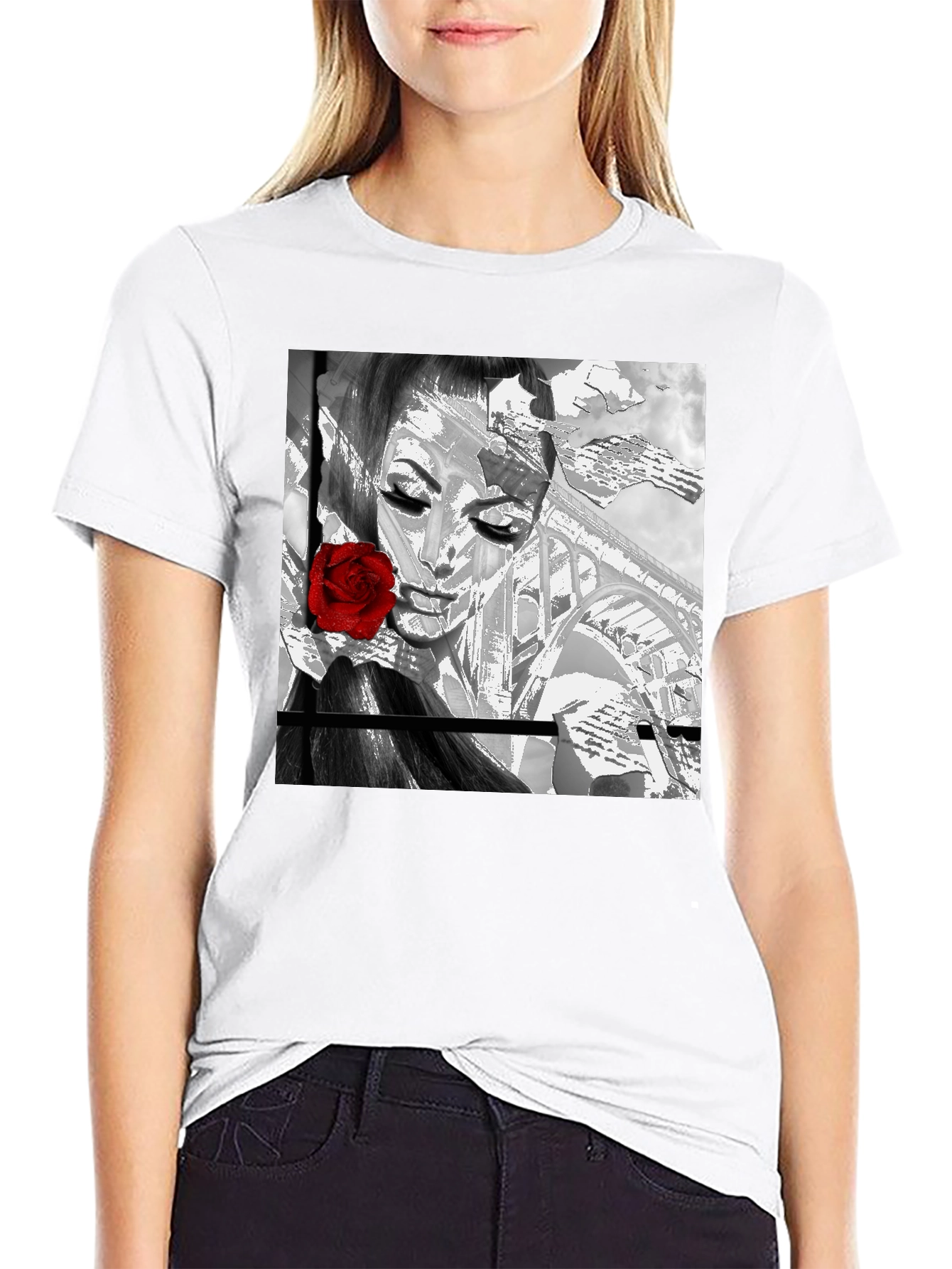 Rose Girl Graphic Tee - Stylish Black T-Shirt