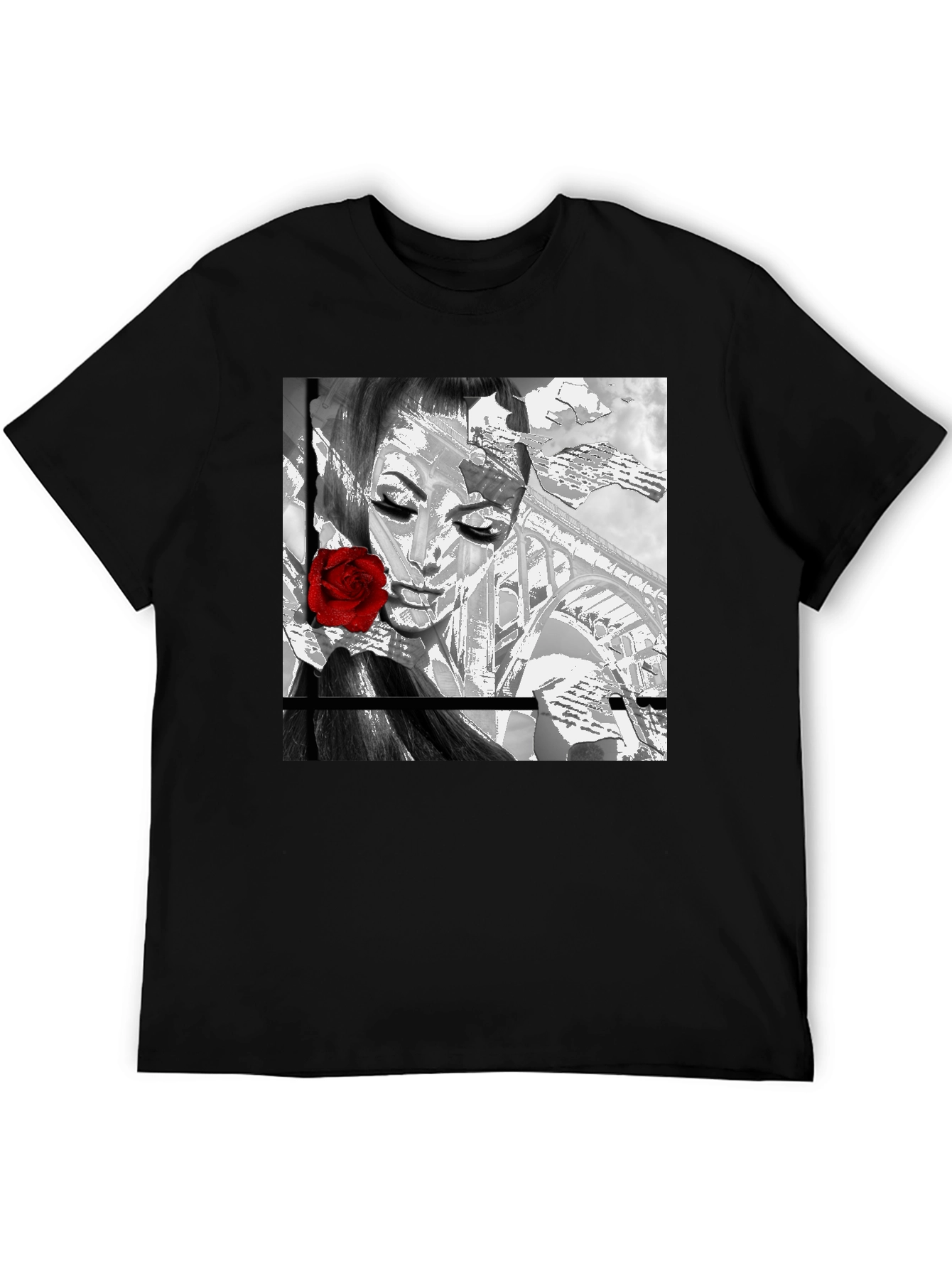 Rose Girl Graphic Tee - Stylish Black T-Shirt