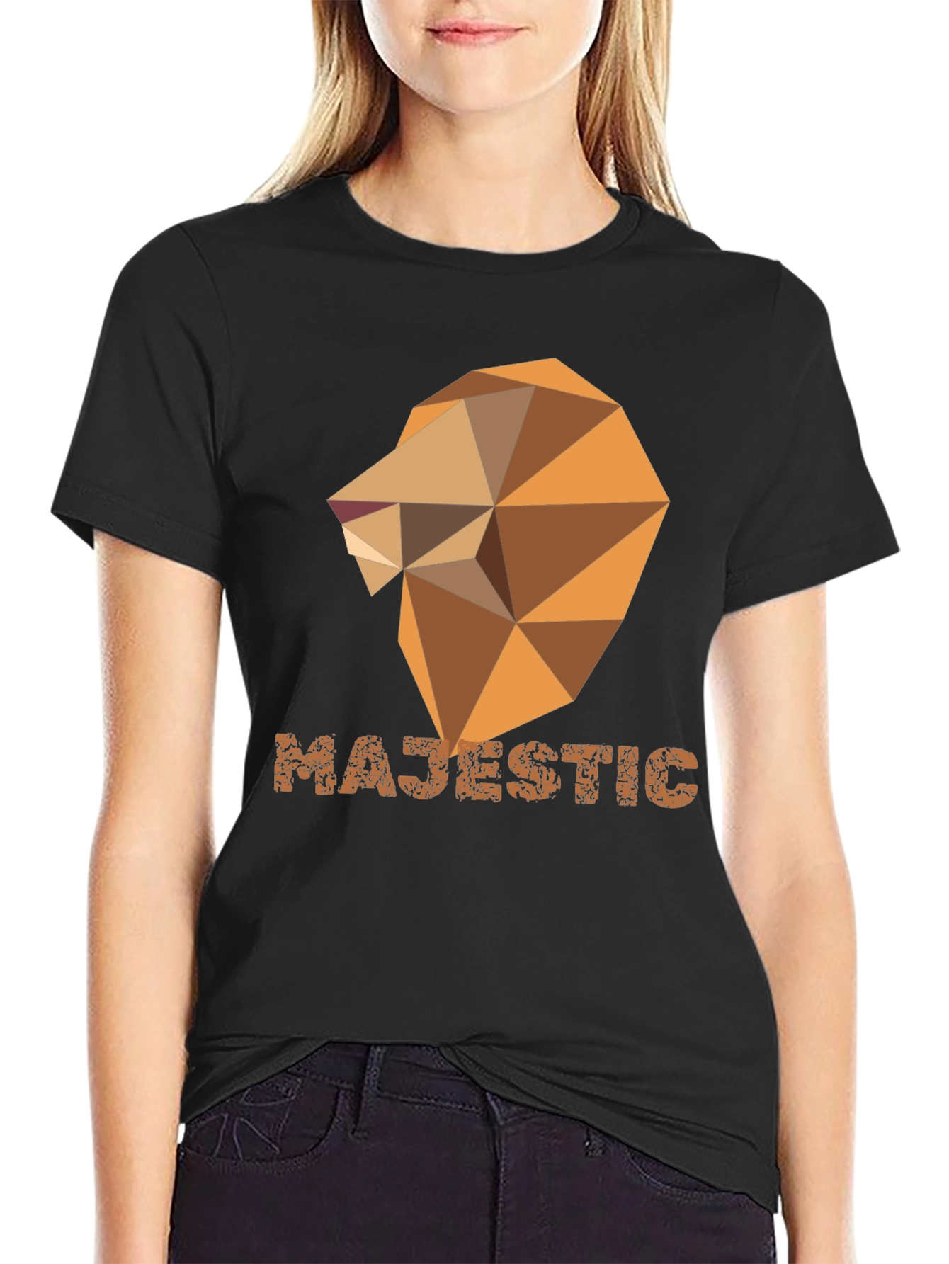Majestic Geometric Lion Graphic Tee - Stylish Black Shirt
