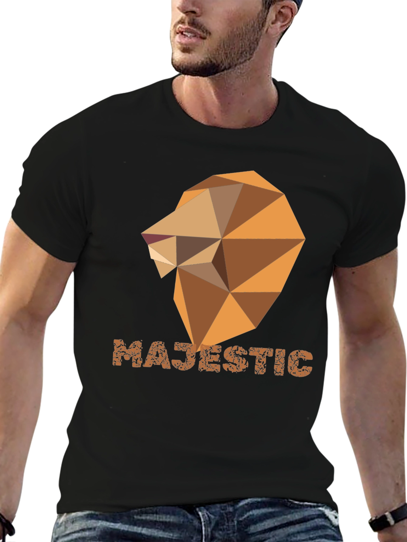 Majestic Geometric Lion Graphic Tee - Stylish Black Shirt