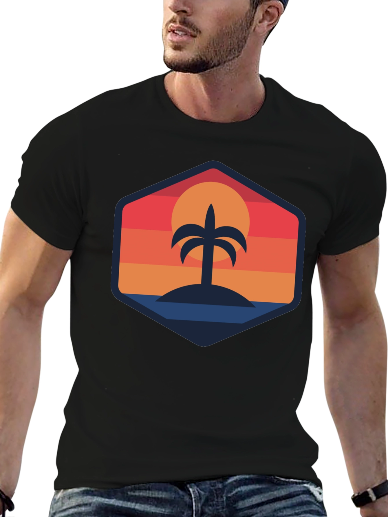 Tropical Sunset Palm Tree Graphic T-Shirt
