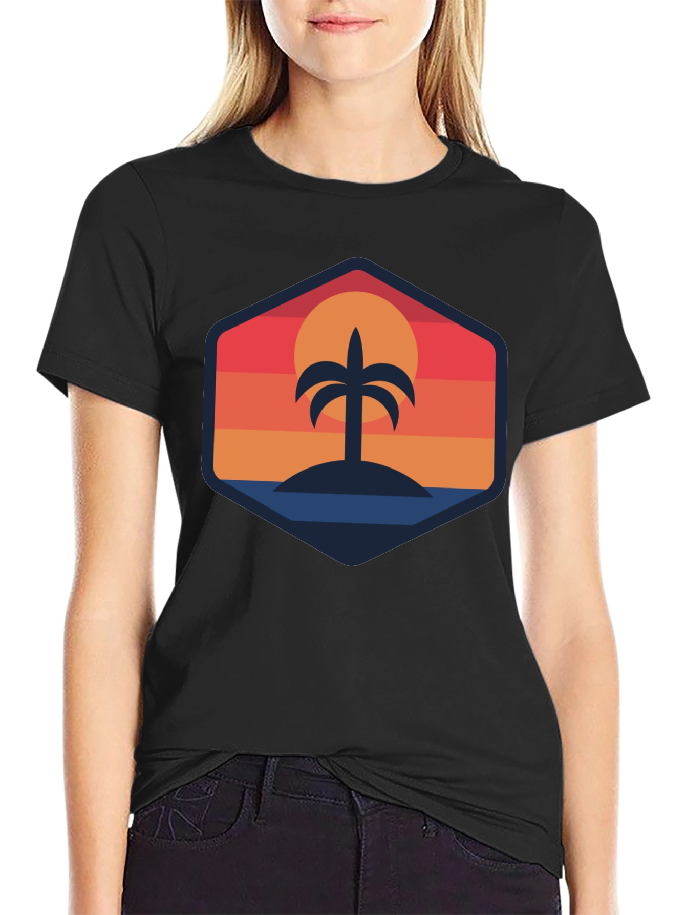 Tropical Sunset Palm Tree Graphic T-Shirt
