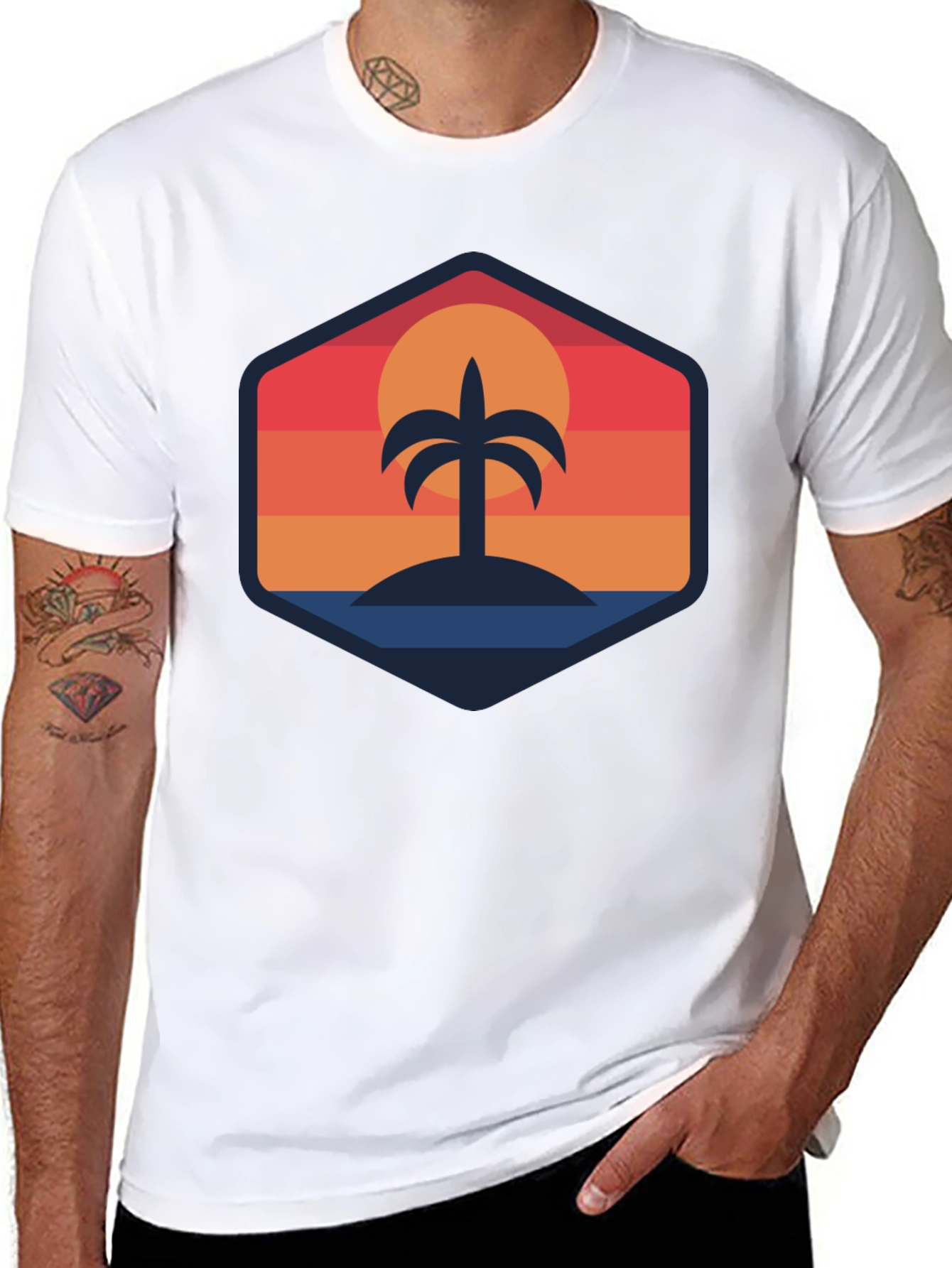 Tropical Sunset Palm Tree Graphic T-Shirt