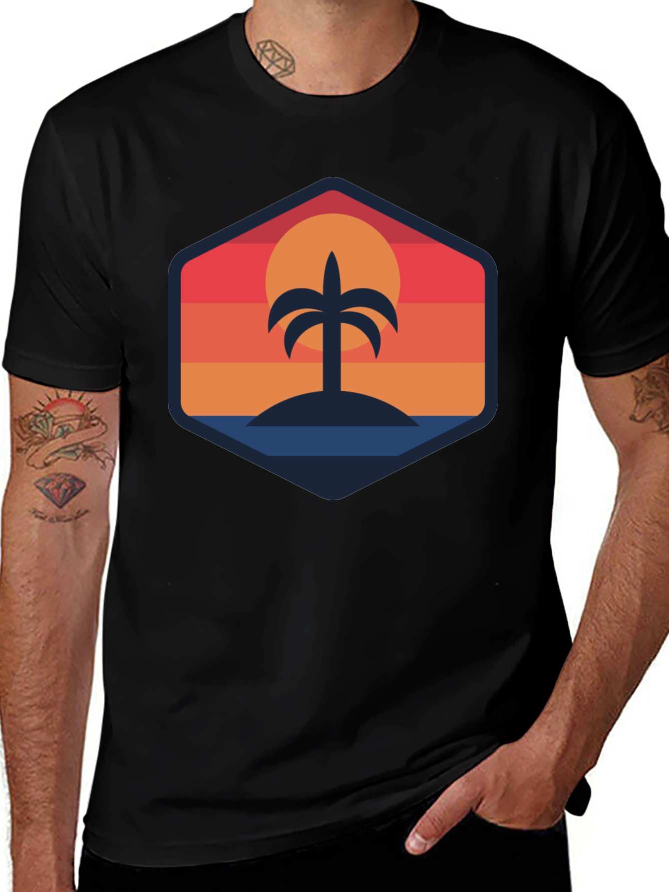 Tropical Sunset Palm Tree Graphic T-Shirt