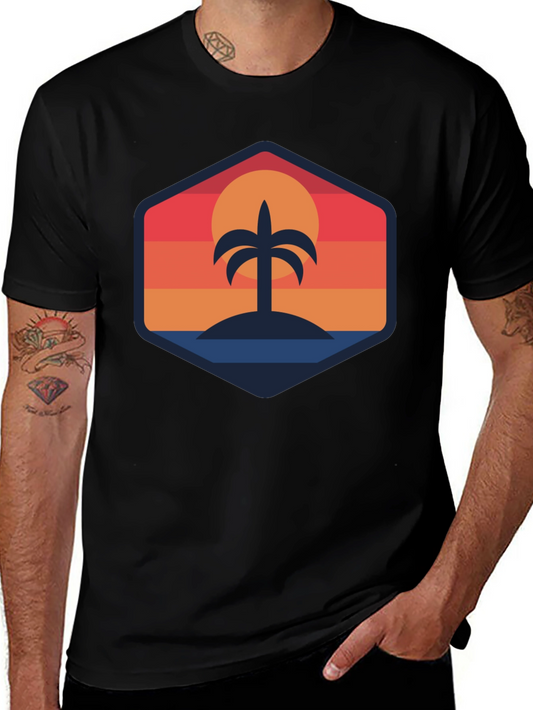 Tropical Sunset Palm Tree Graphic T-Shirt