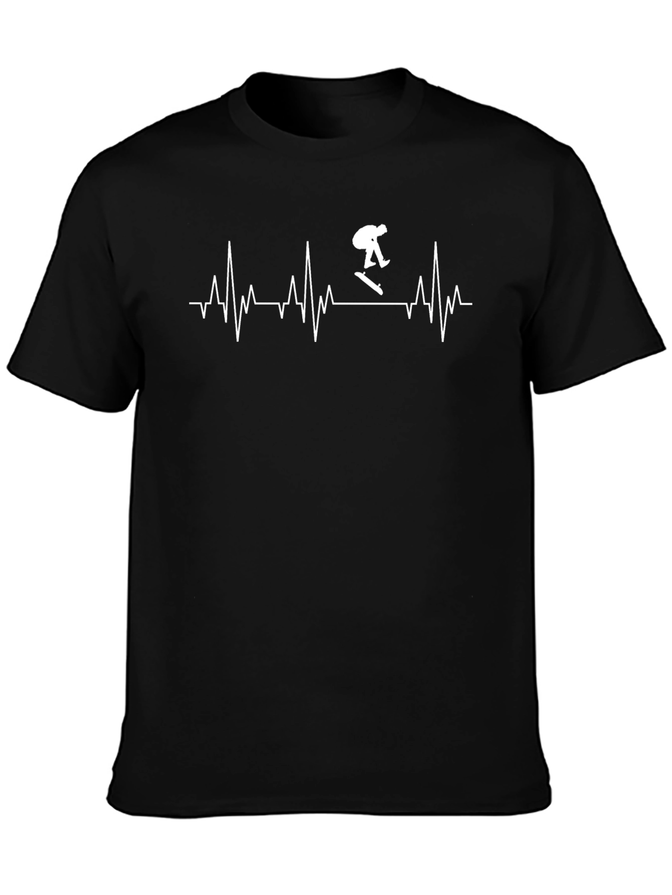 Skateboarding Heartbeat Graphic Tee - Black Cotton T-Shirt