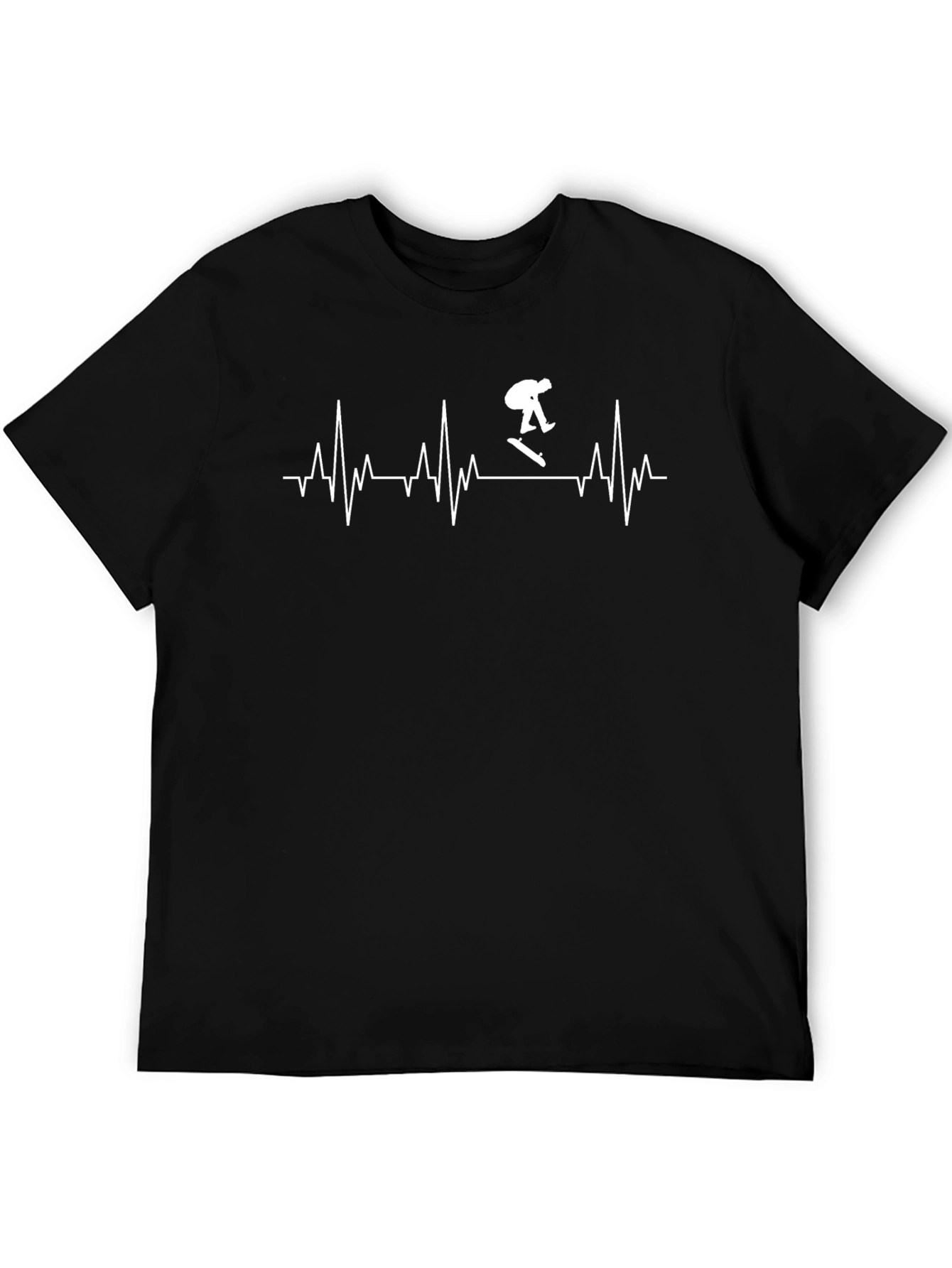 Skateboarding Heartbeat Graphic Tee - Black Cotton T-Shirt