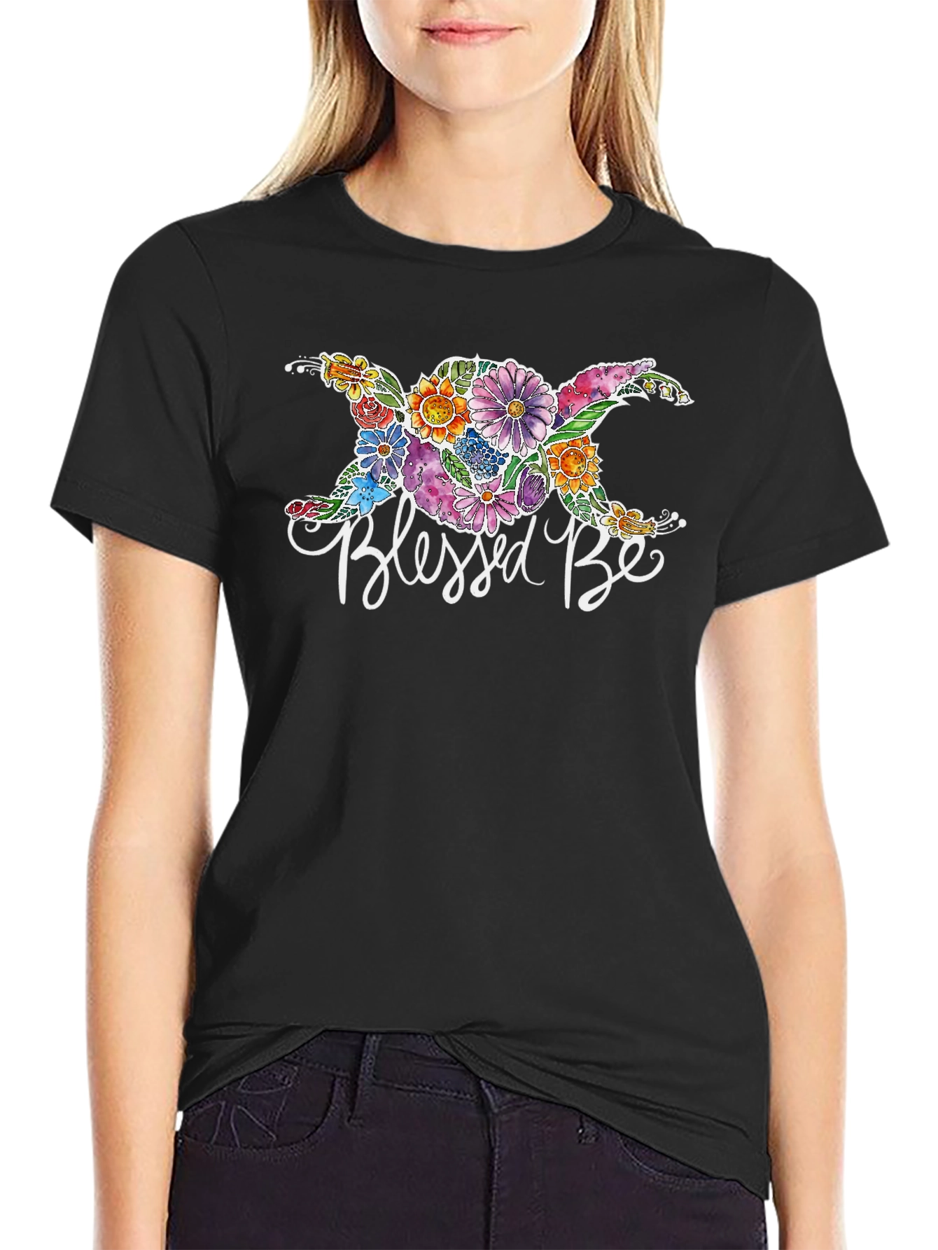 Blessed Be Floral Graphic Black T-Shirt